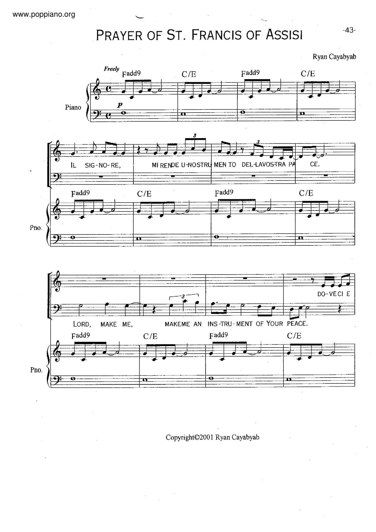 Prayer Of St. Francis Of Assisi Score
