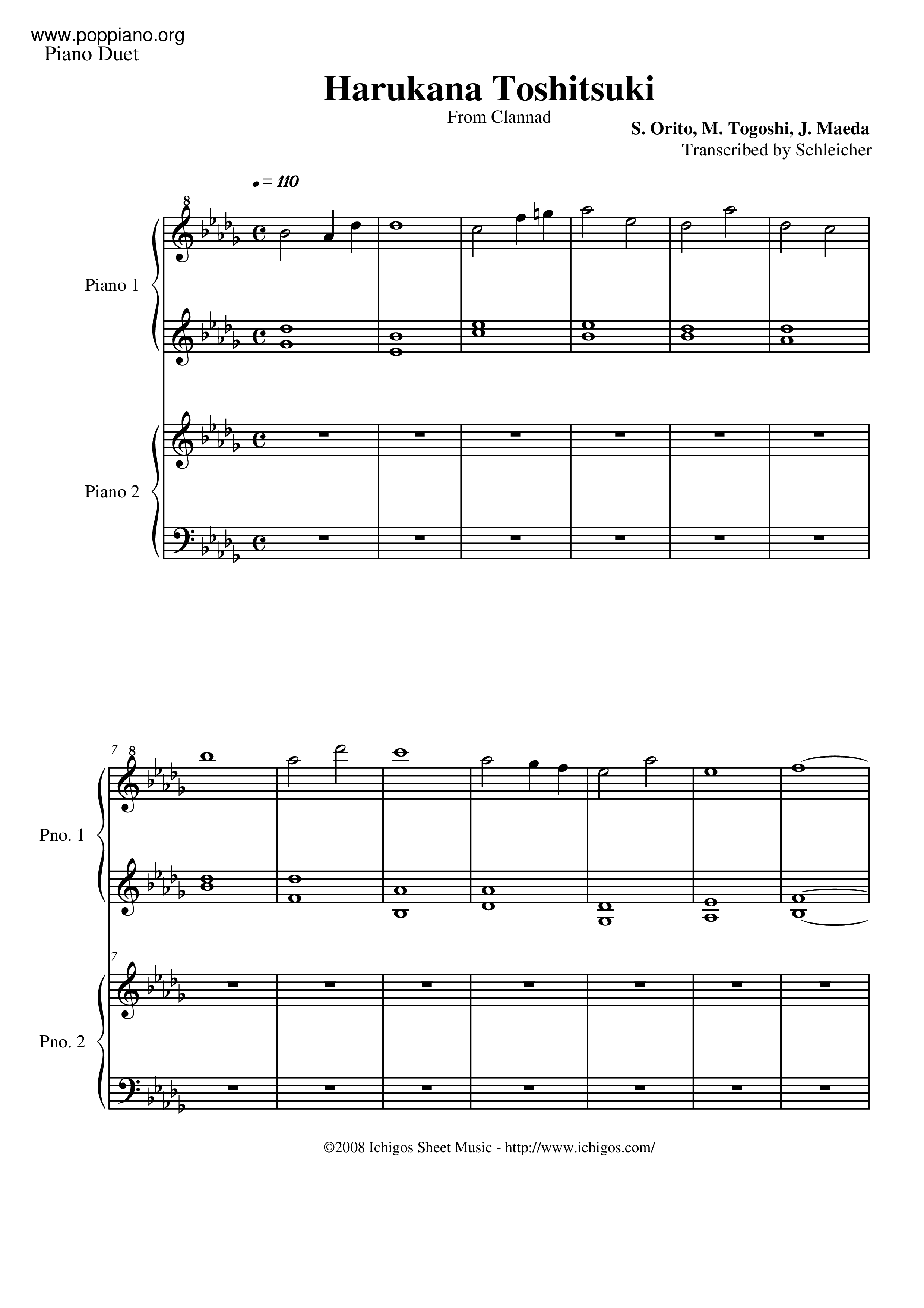 Harukana Toshitsuki -Piano- Score