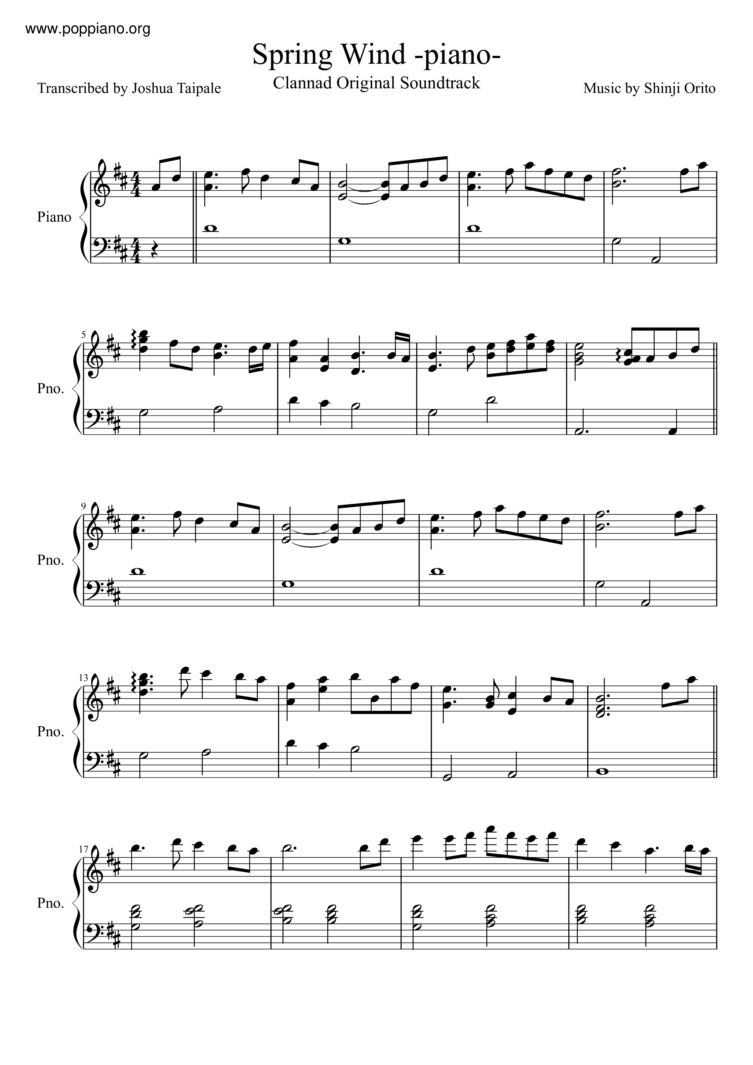 Spring Wind -Piano- Score