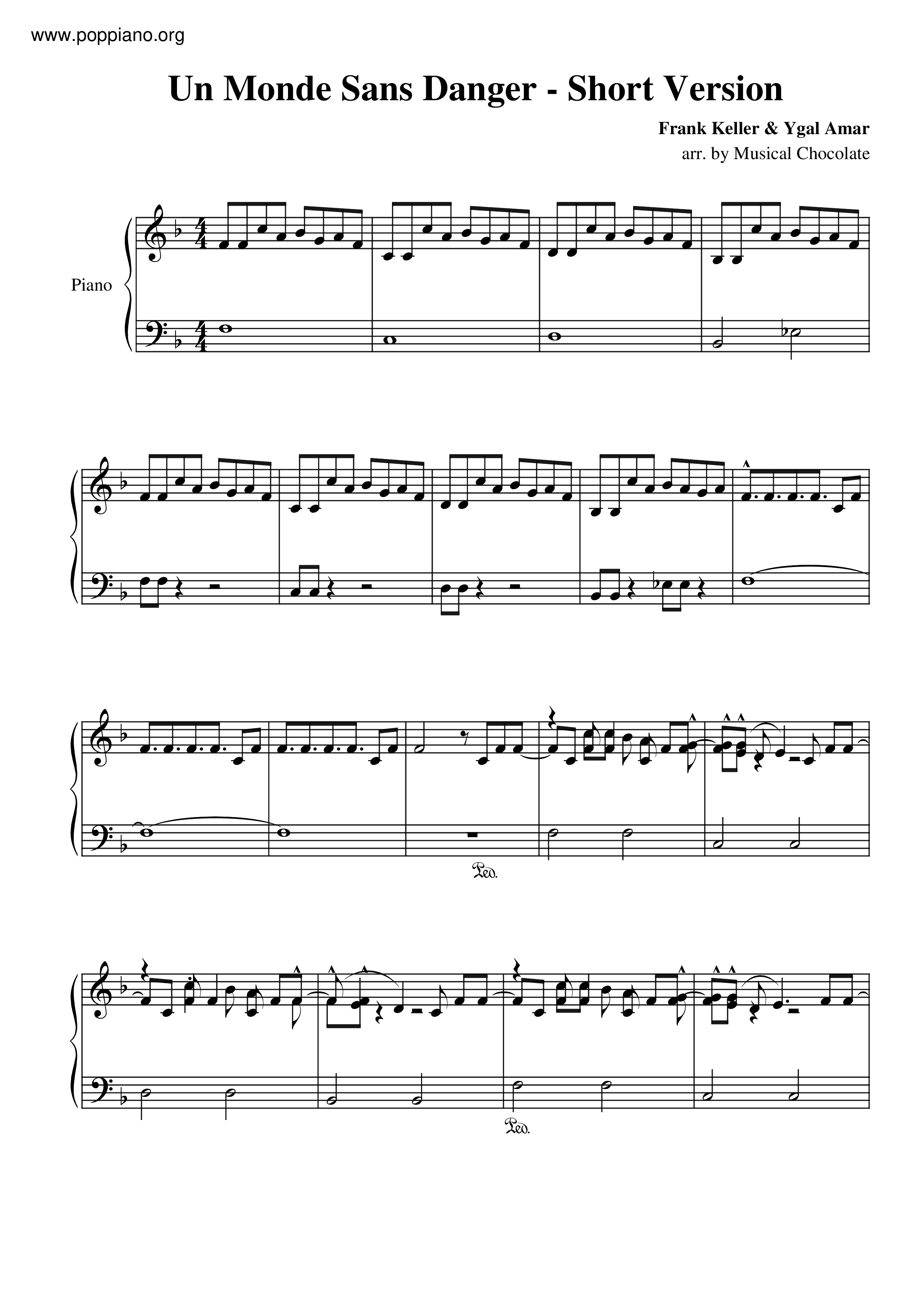 Un Monde Sans Danger - Short Version Score