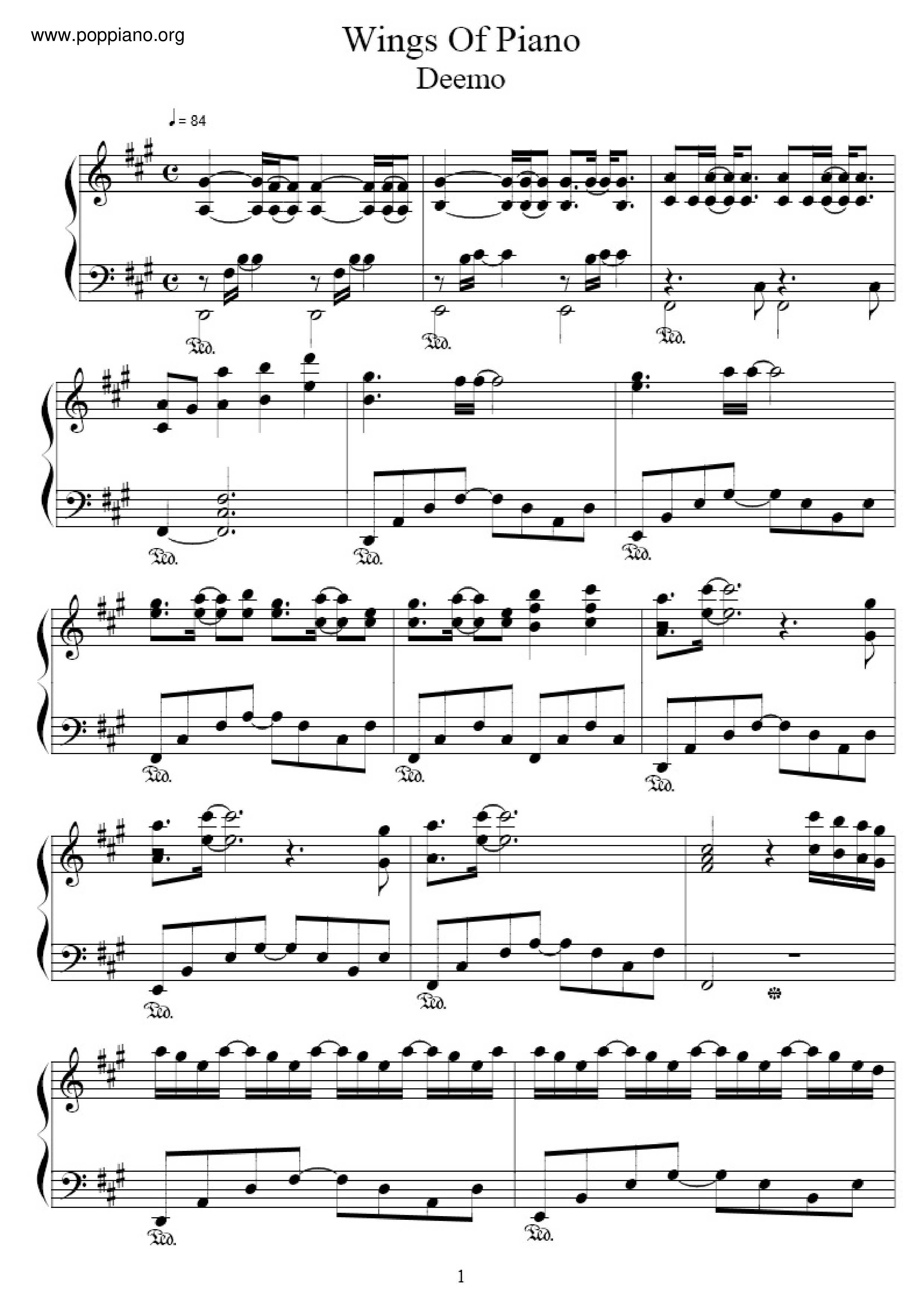 Wings Of Piano Score