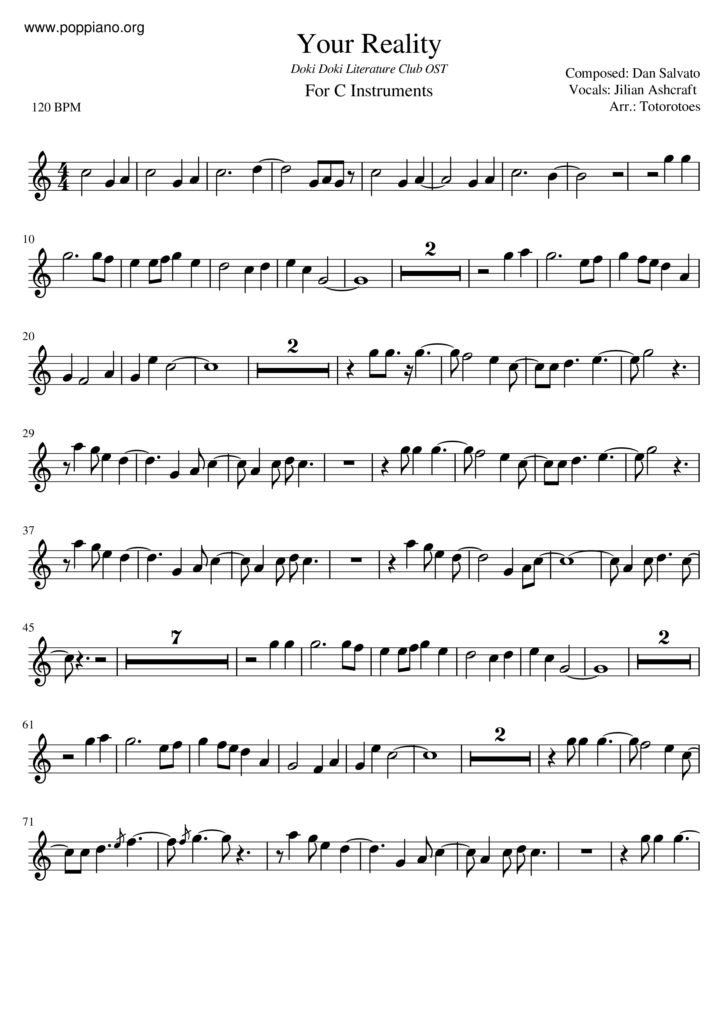 Doki Doki Literature Club Plus OST - My Song, Your Note (Piano) Sheet music  for Piano (Solo) Easy