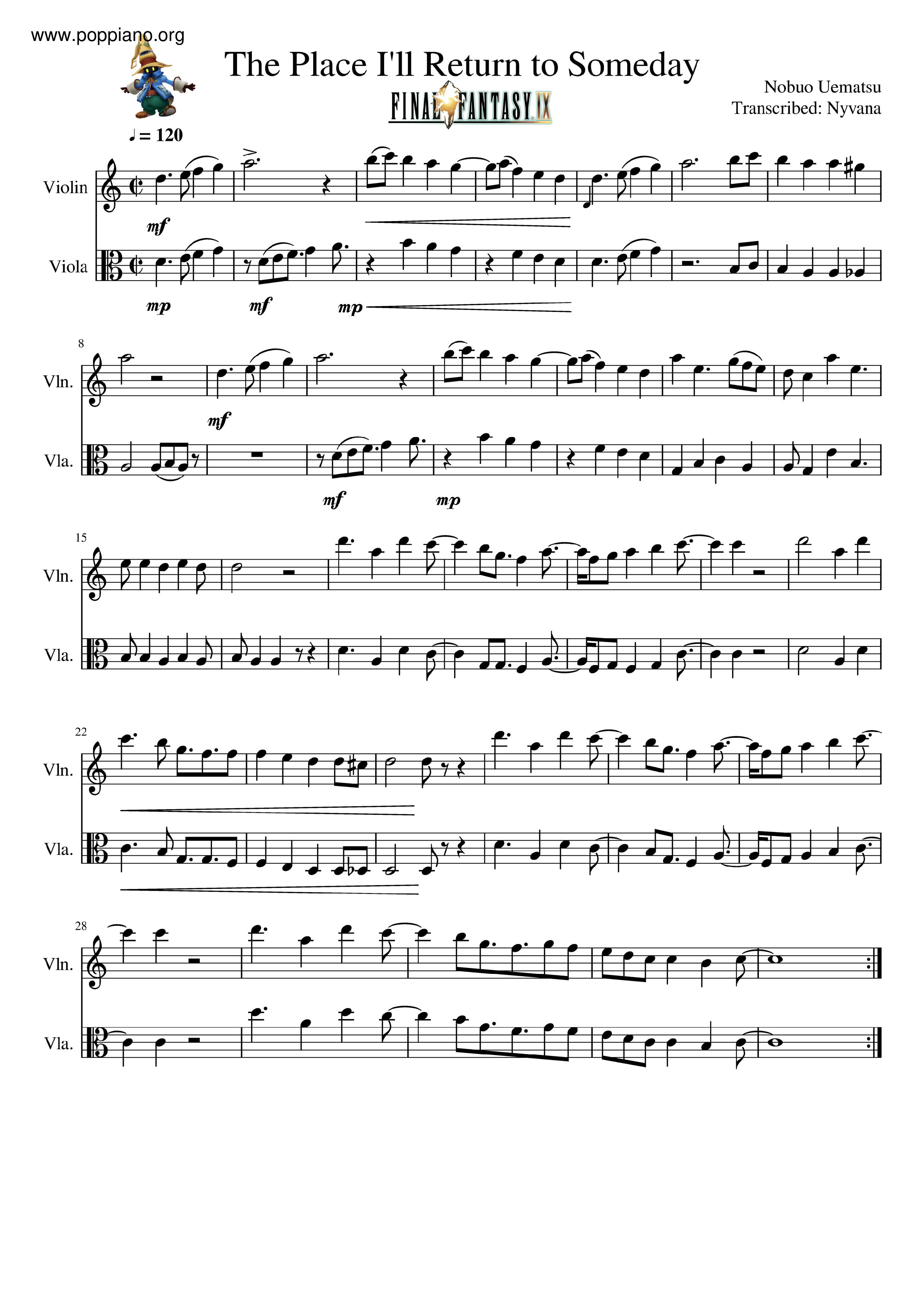 ☆ The Place I'll Return To Someday ( 楽譜) - PDF無料ピアノ