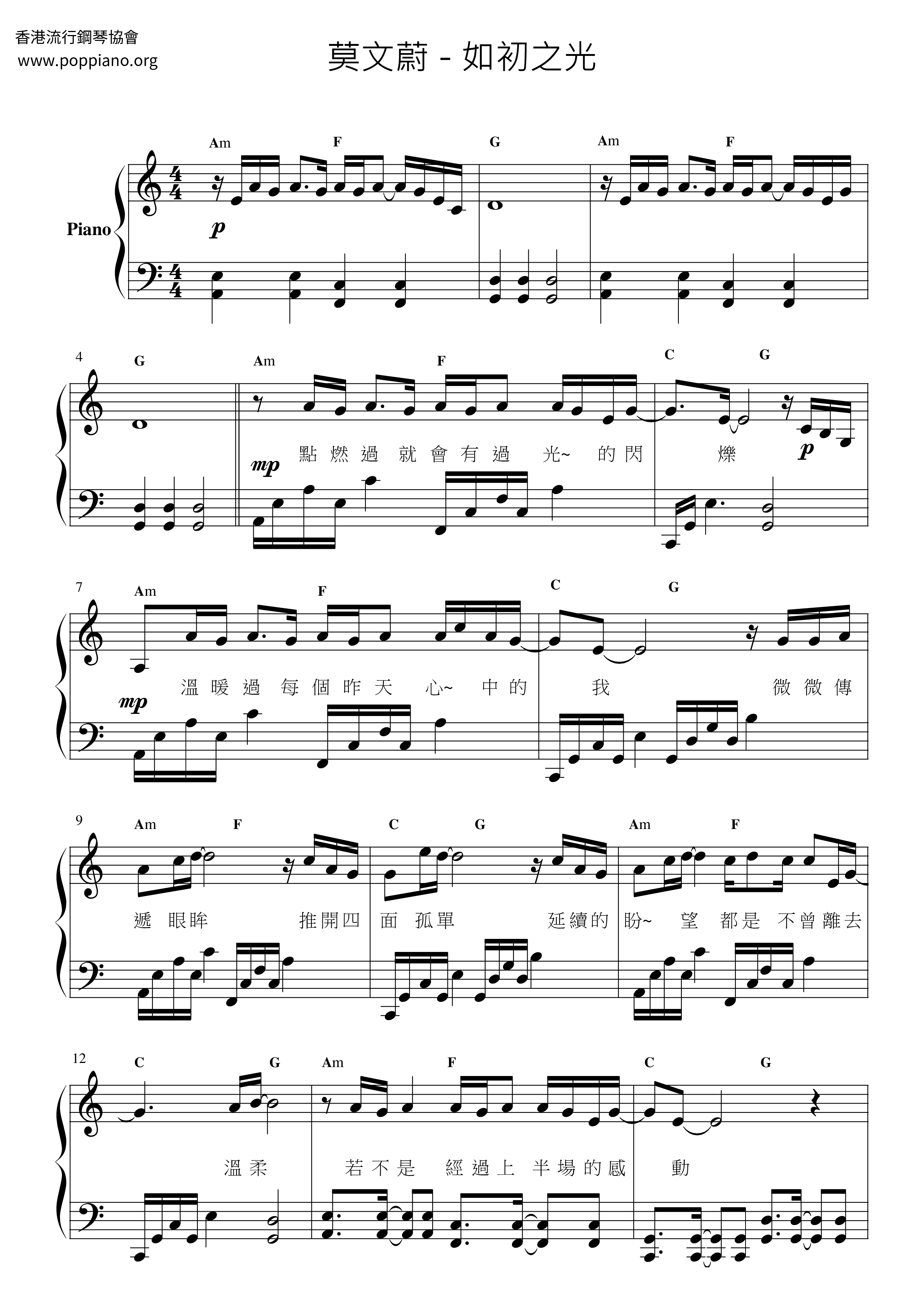 Like The Light Of The Beginning Score