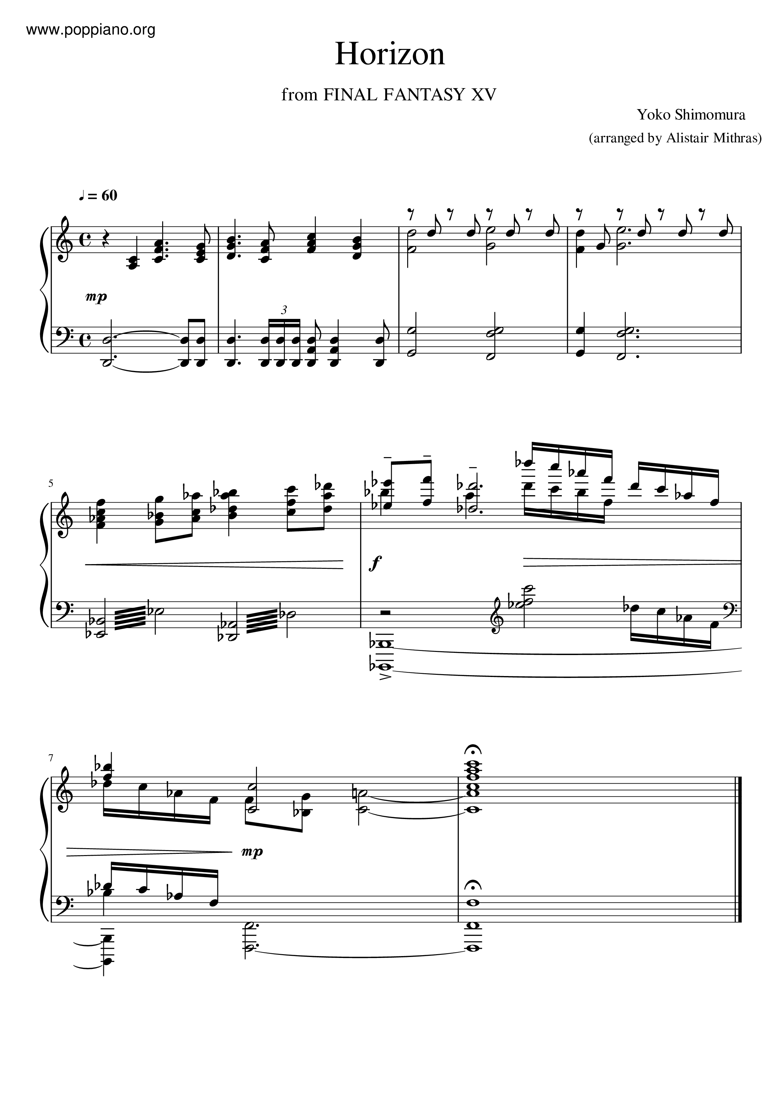 ☆ファイナルファンタジーXV - Horizon ピアノ譜pdf- 香港ポップ