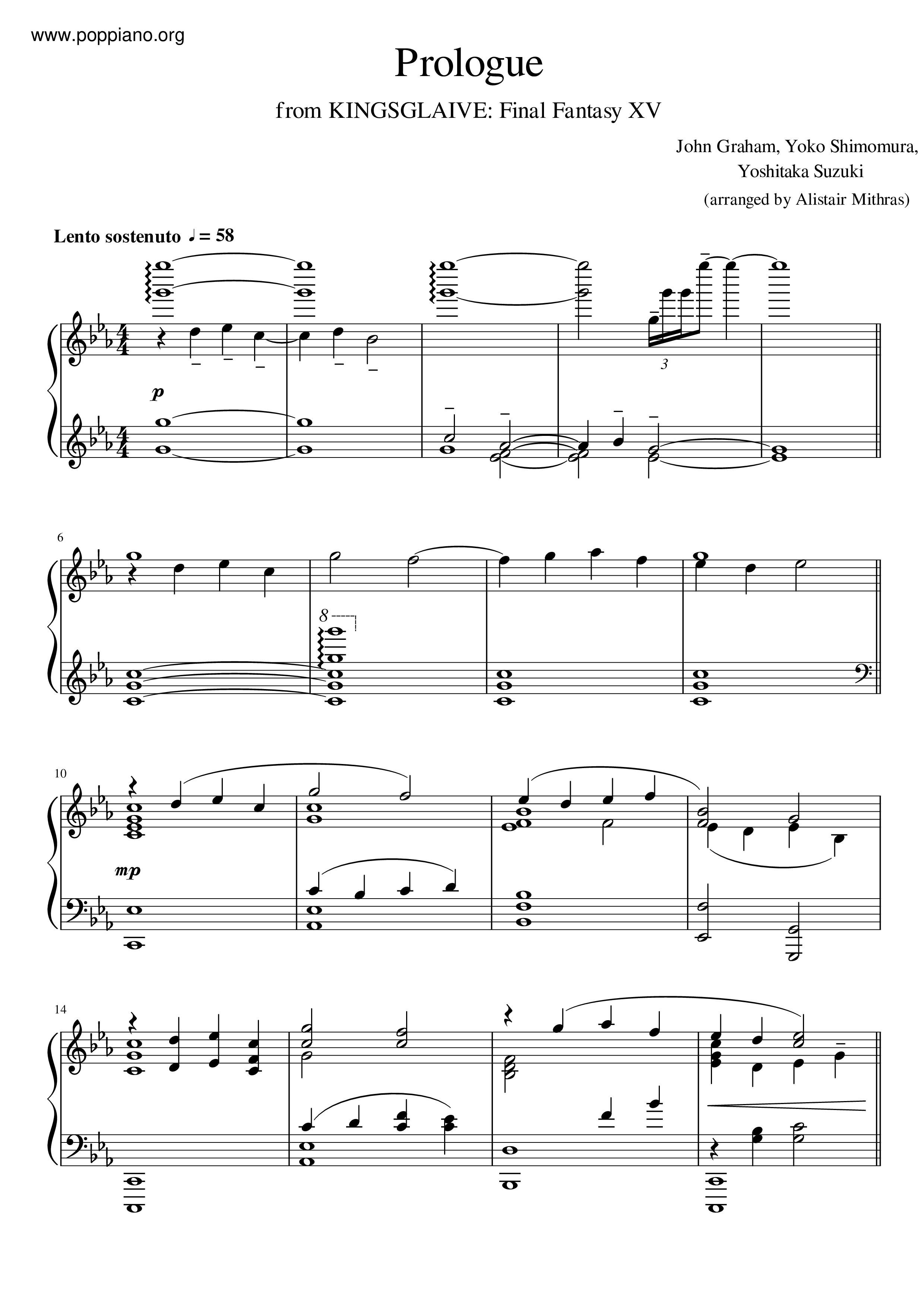 ☆ファイナルファンタジーXV - Prologue ピアノ譜pdf- 香港