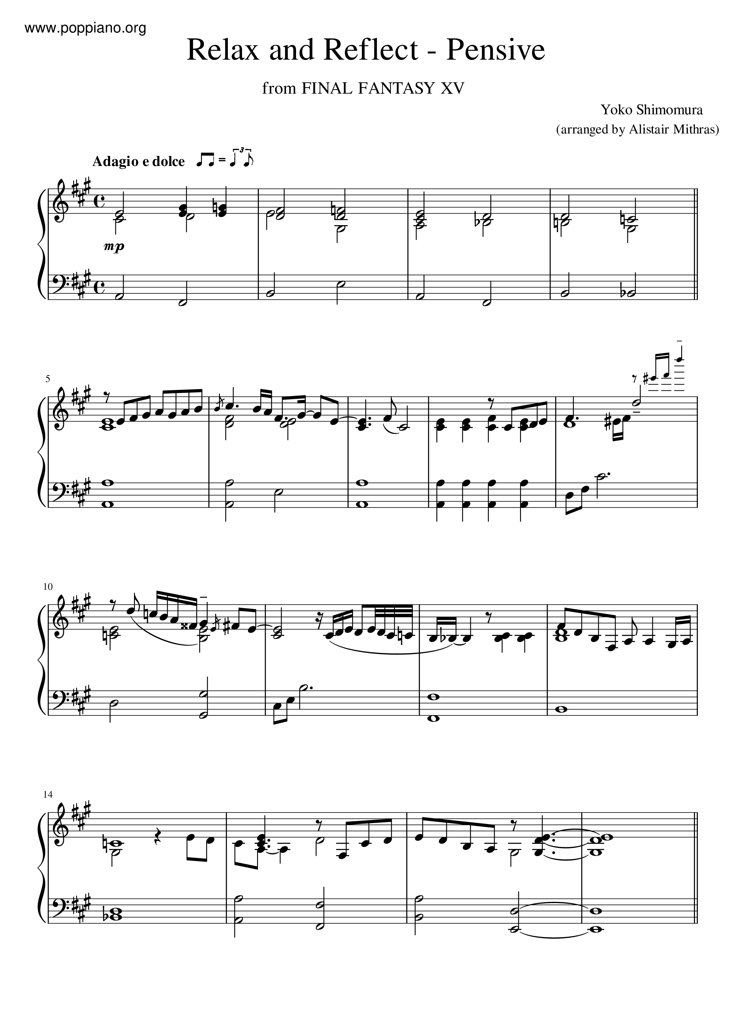 Relax And Reflect - Pensive Score
