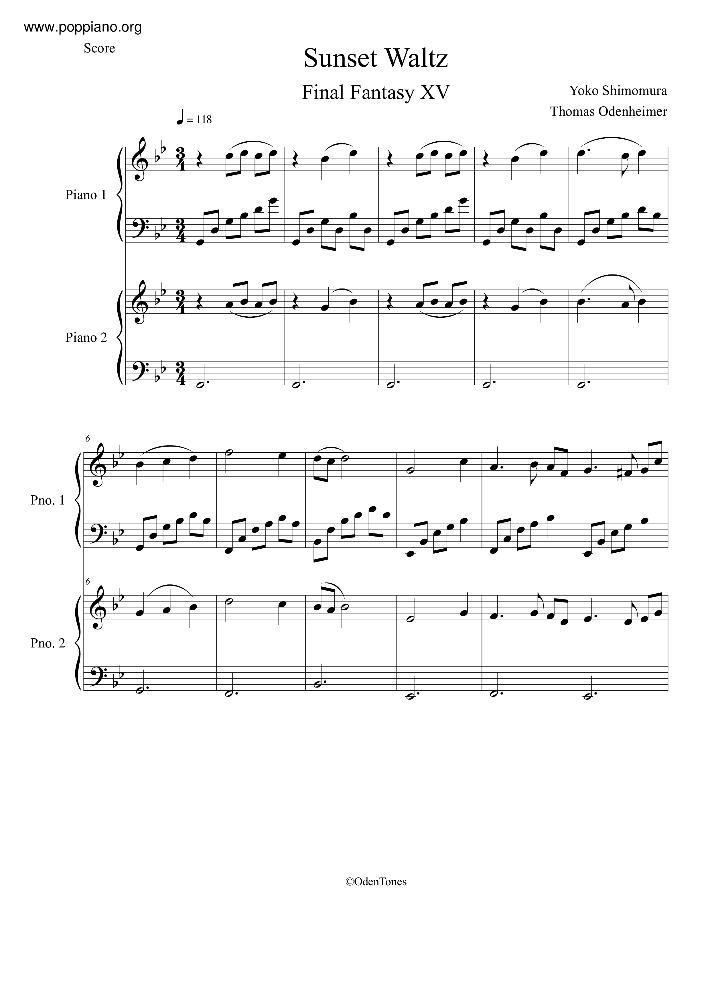 Sunset Waltz Score
