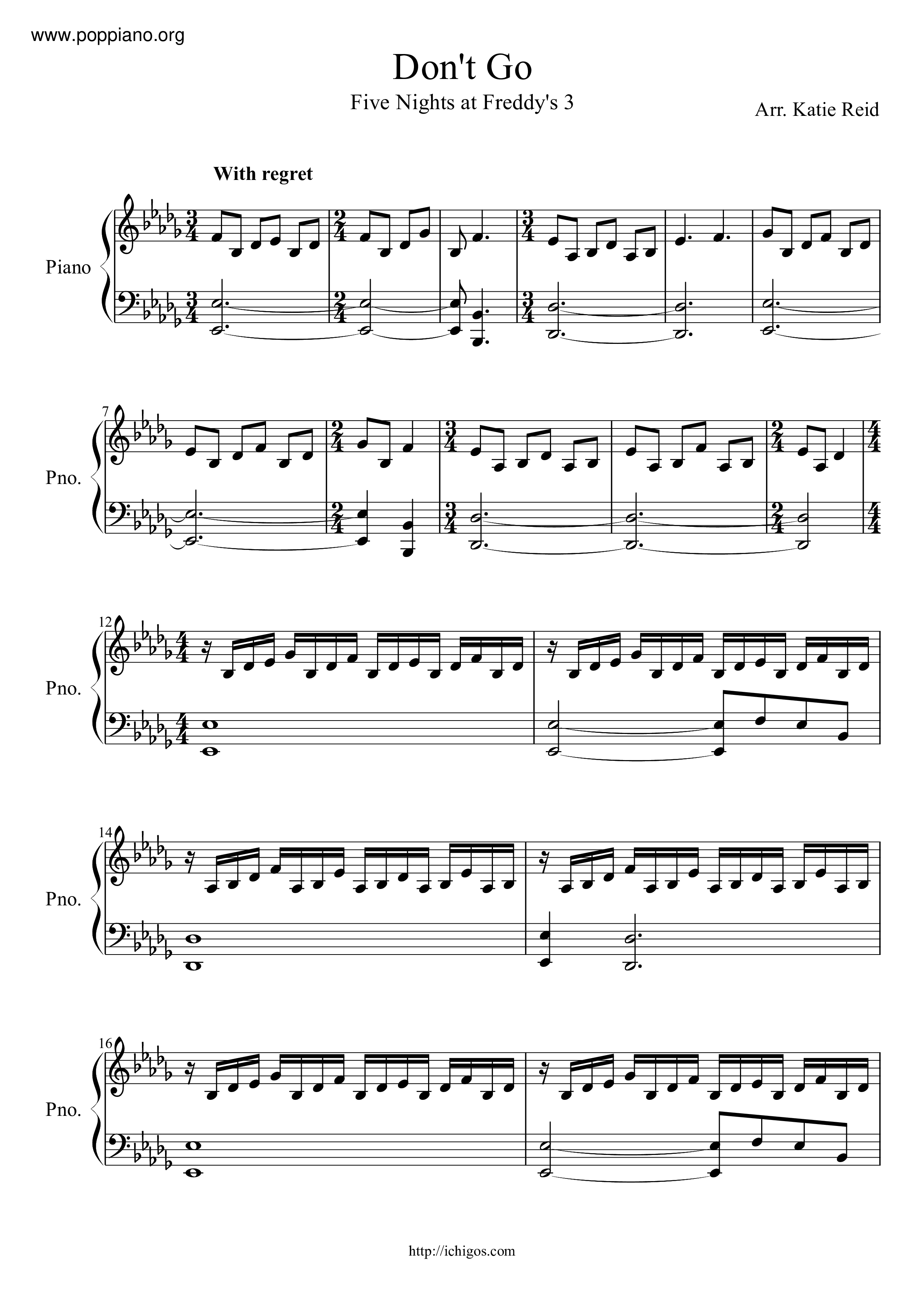 ☆ Five Nights At Freddy'S 3-Don'T Go Sheet Music Pdf, - Free Score Download  ☆