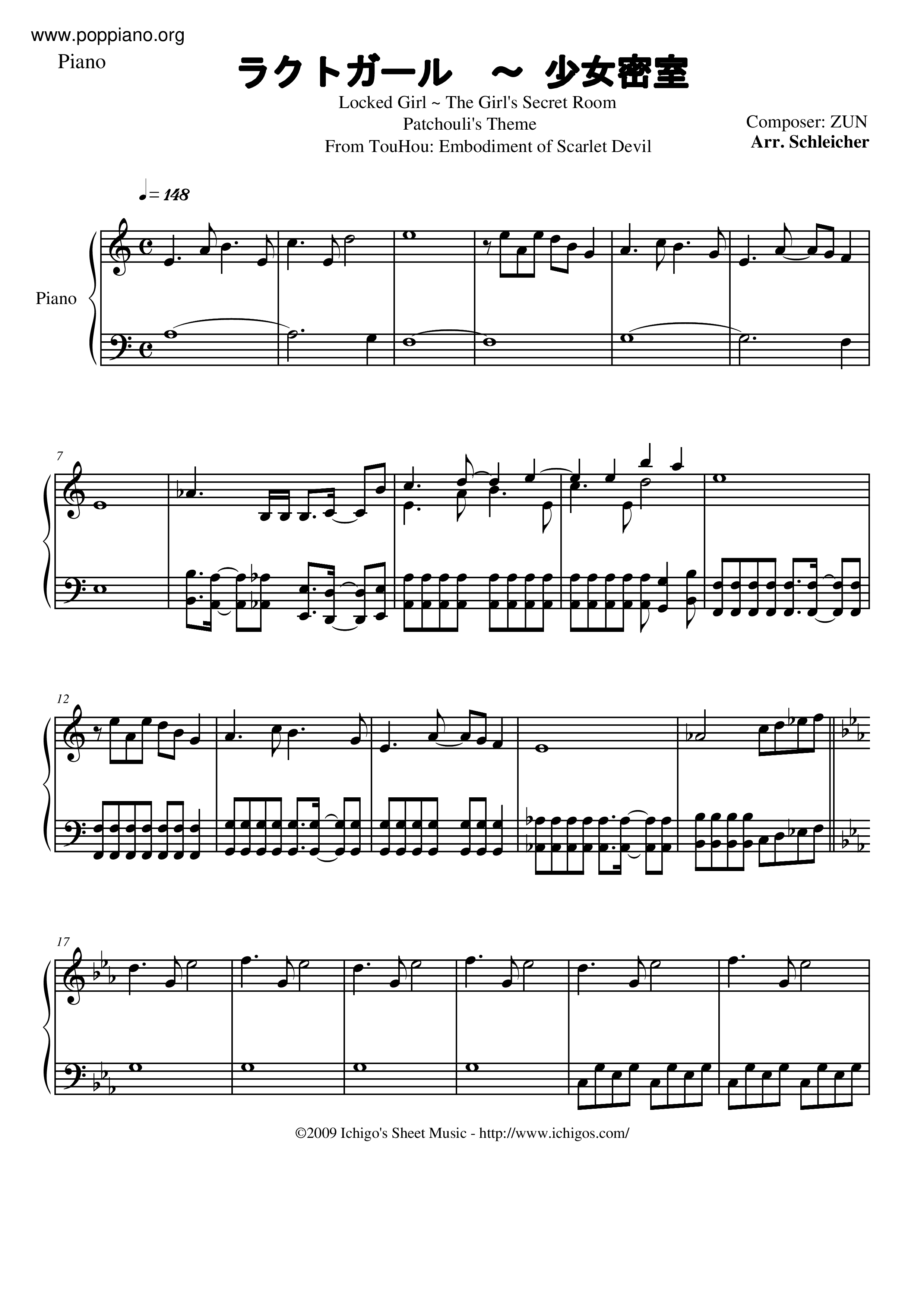 Locked Girl ~ The Girl's Secret Room [Patchouli's Theme] Score