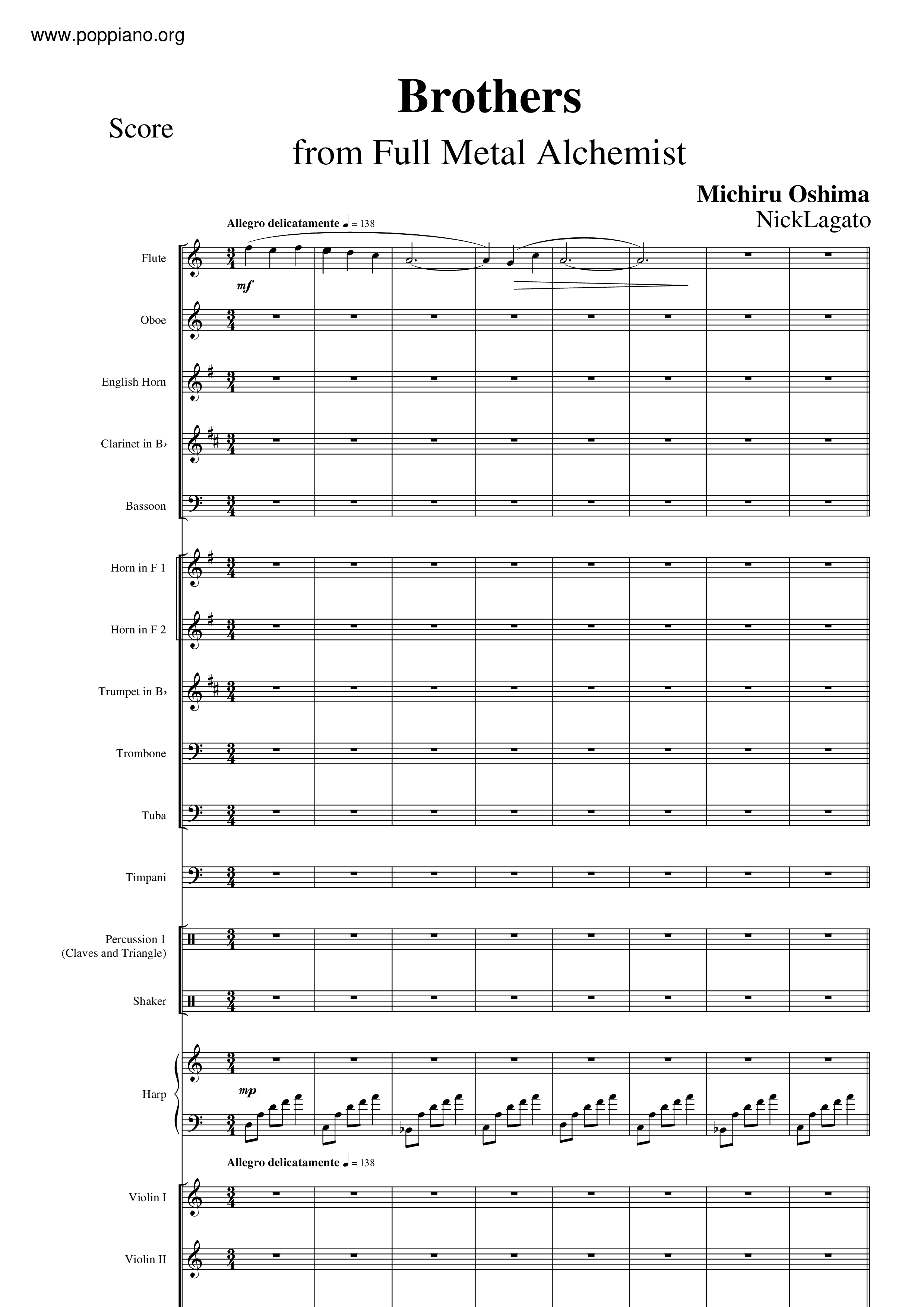 Play Brothers (Fullmetal Alchemist) Music Sheet