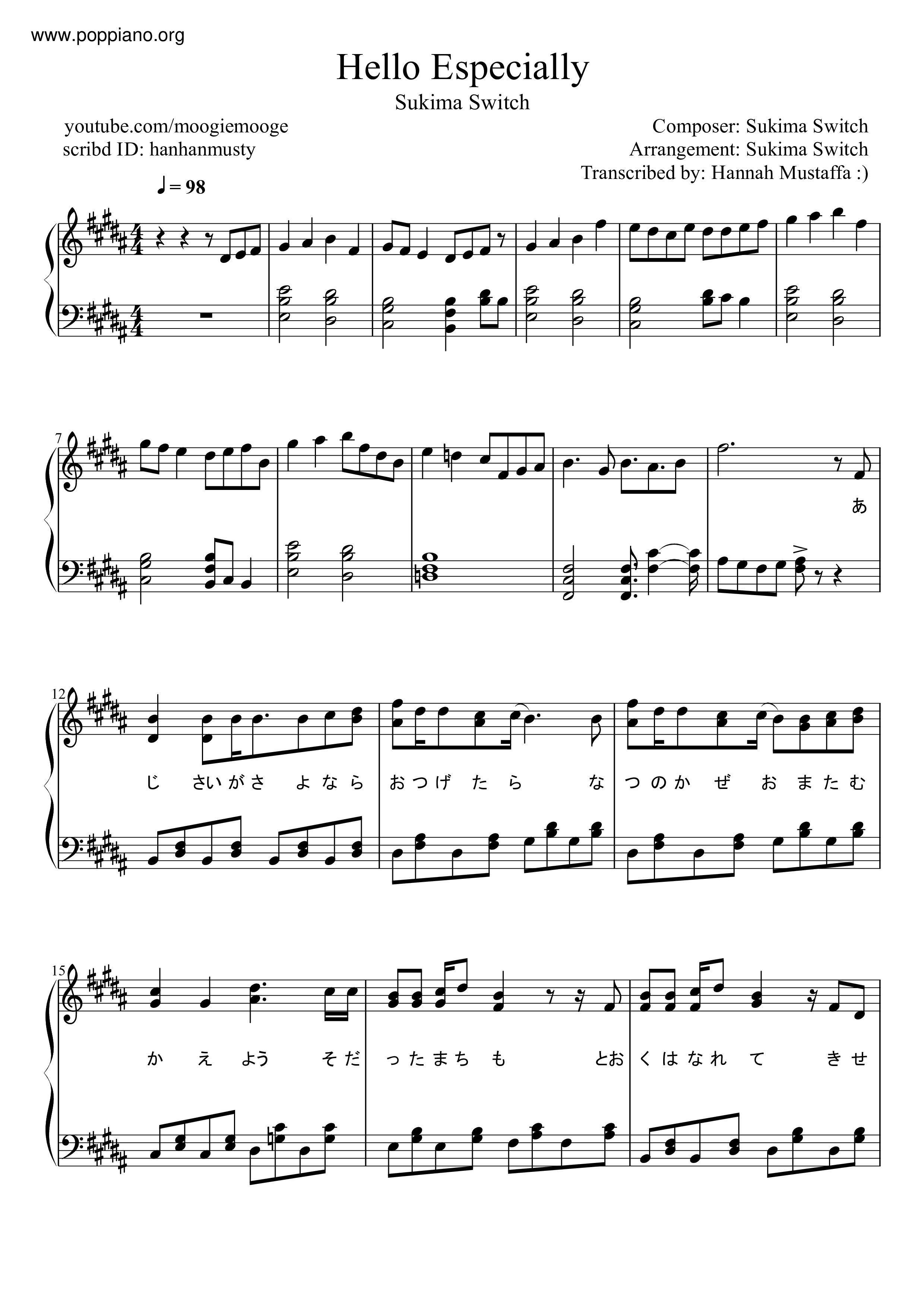 Hello Especially Score
