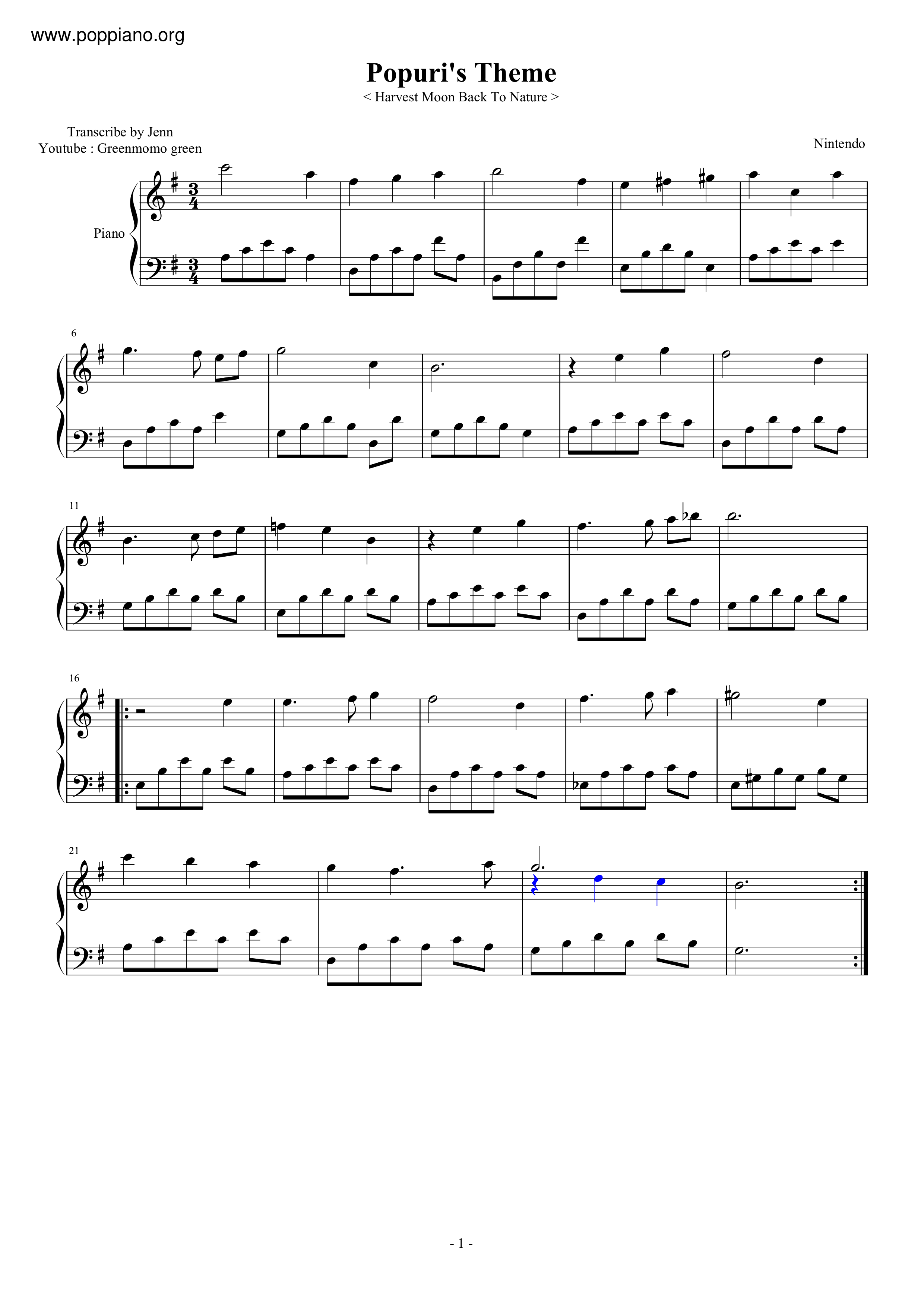 Popuri Theme Score