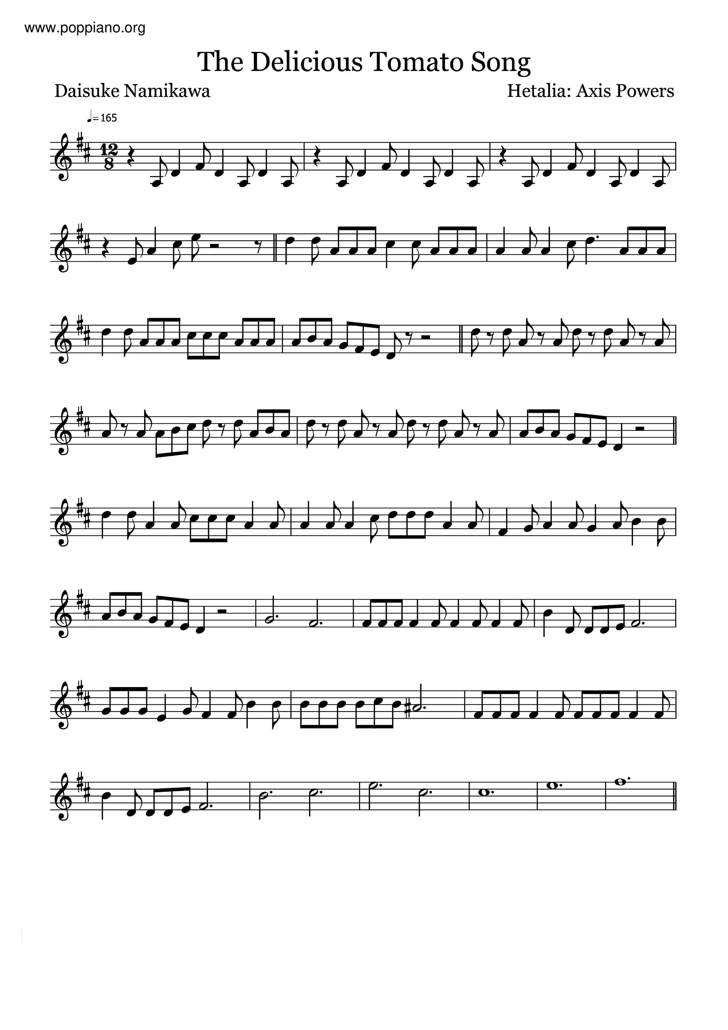 The Delicious Tomato Song Score