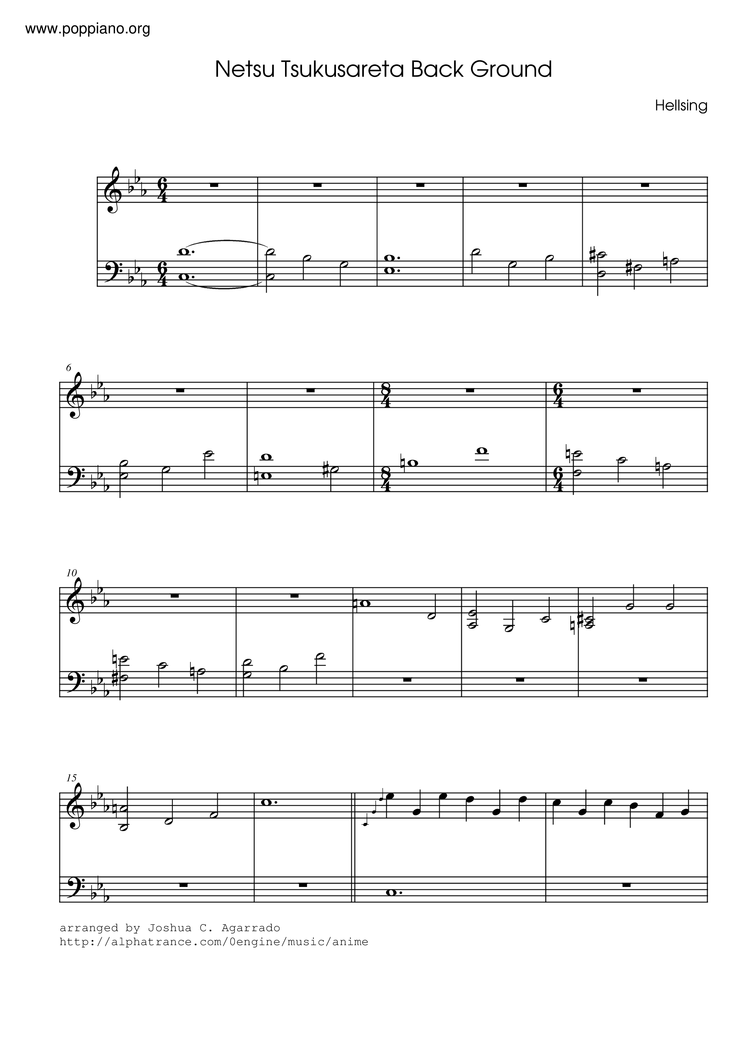 ☆Hellsing - Netsu Tsukurareta Background ピアノ譜pdf- 香港