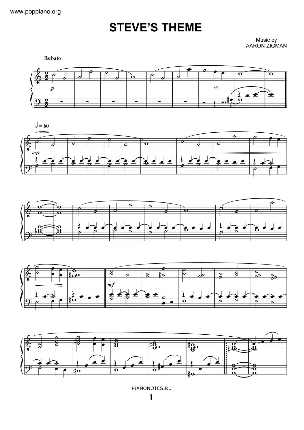 Steve’S Theme (The Last Song) Score
