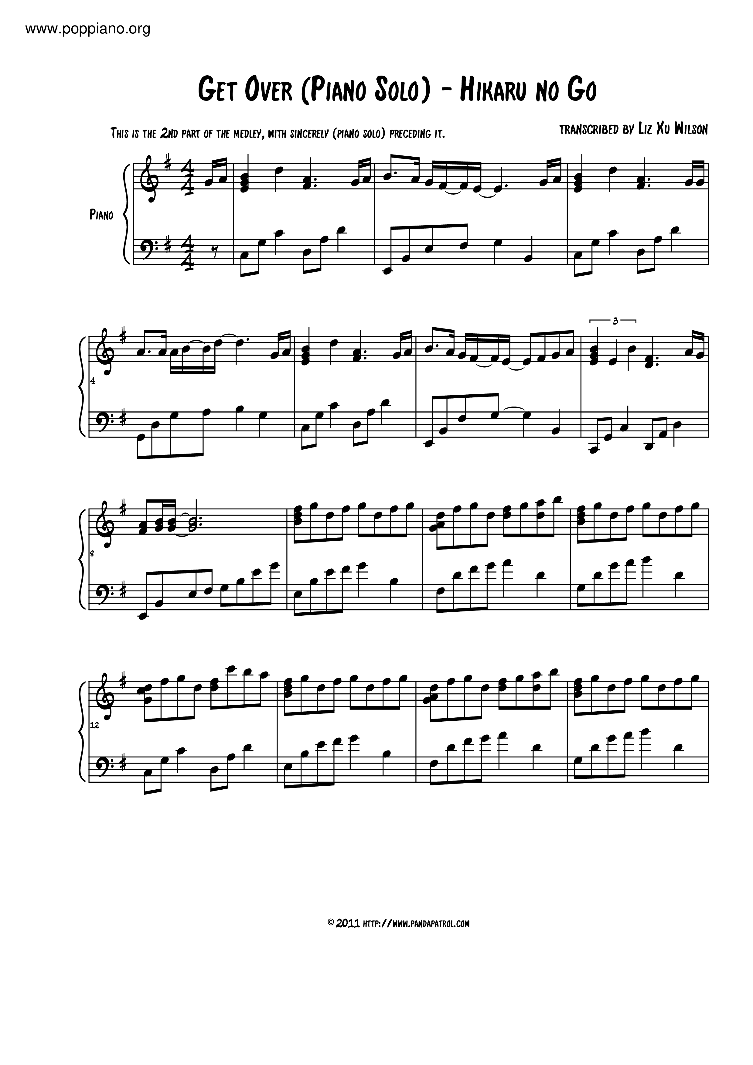 Get Over-Hikaru no go Sheet music for Piano (Solo) Easy