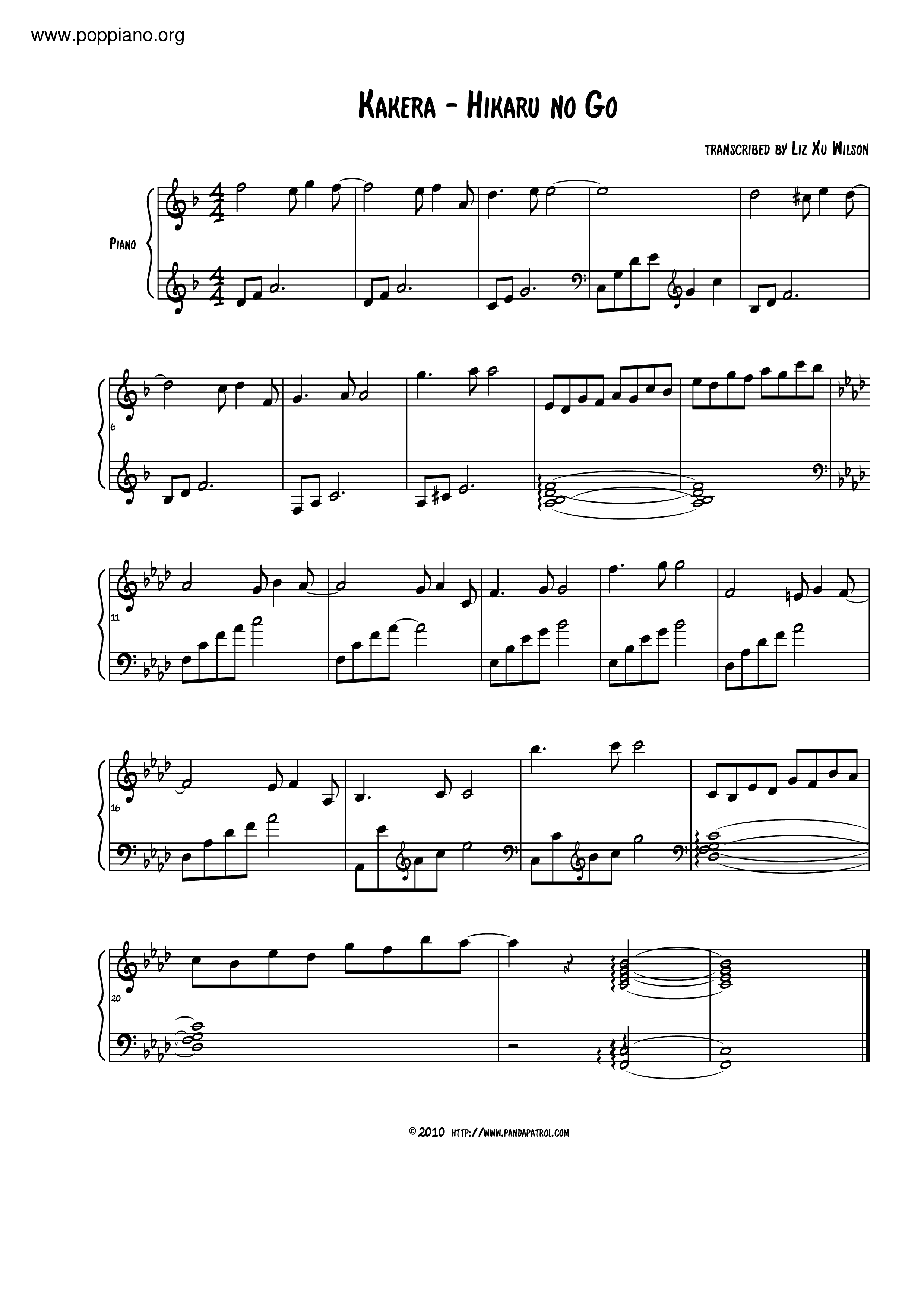 ☆ Hikaru no Go-Kakera Sheet Music pdf, - Free Score Download ☆