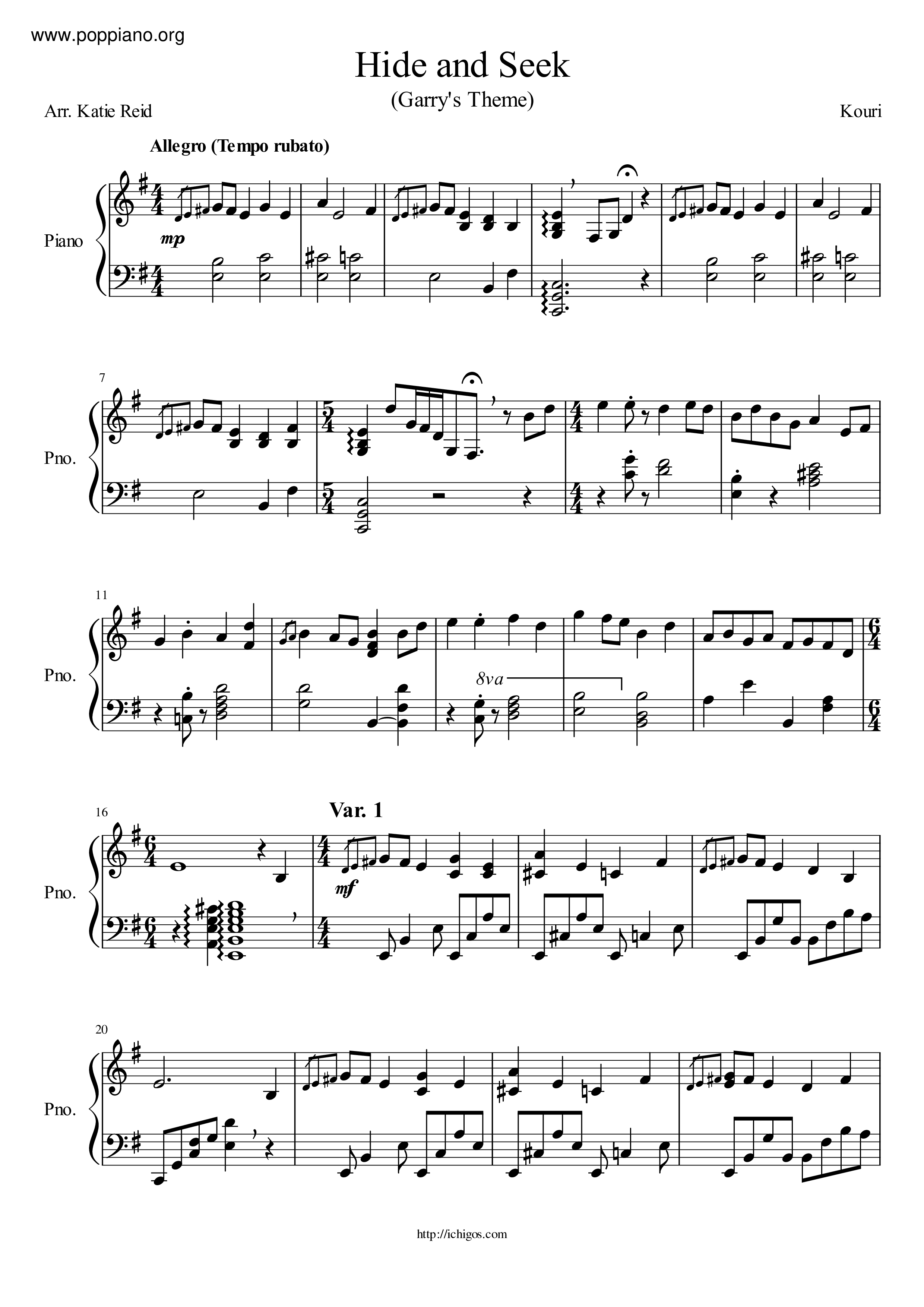 Hide and Seek (Piano ver.) Sheet music for Piano (Solo)