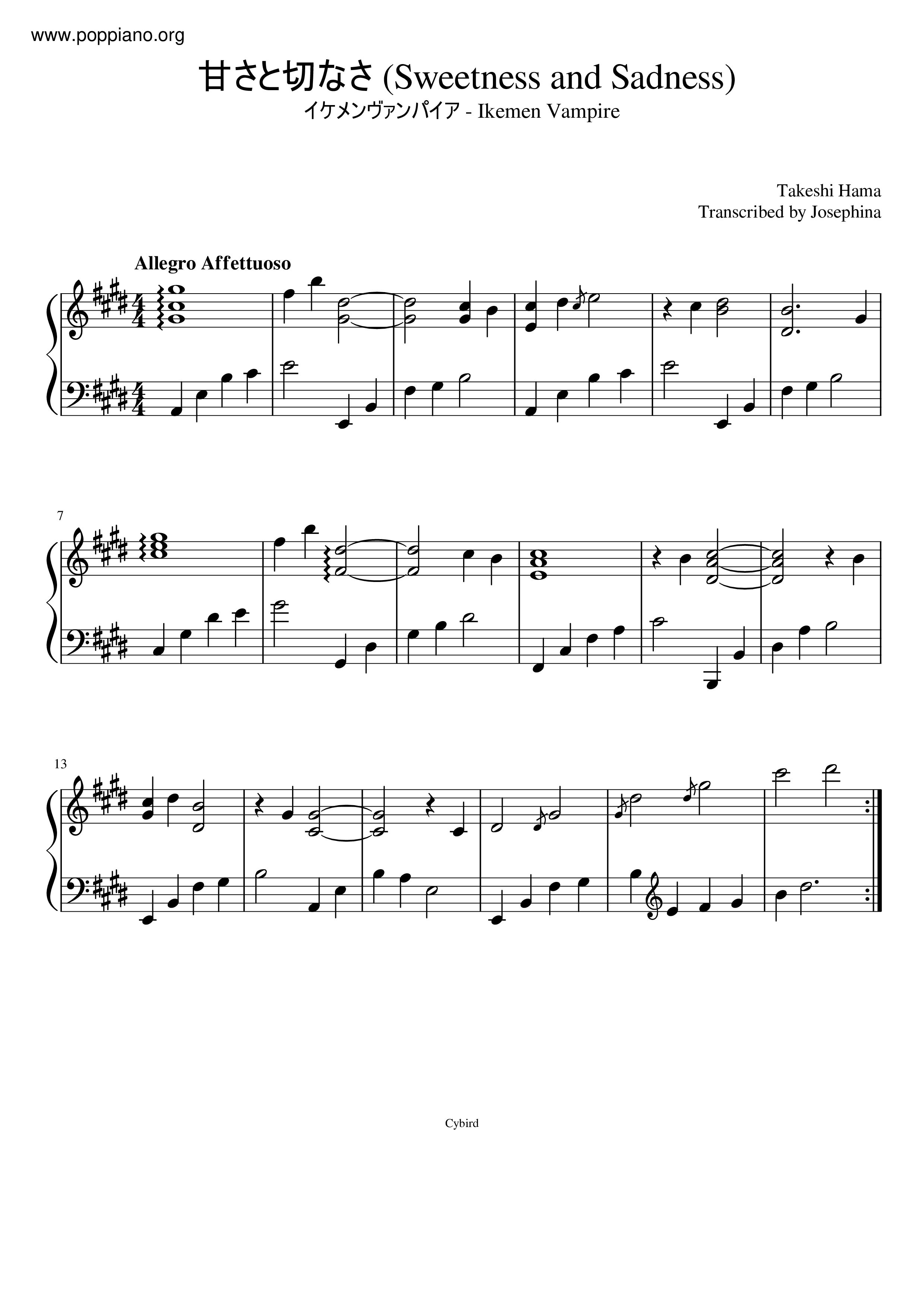 Sweetness And Sadness Score