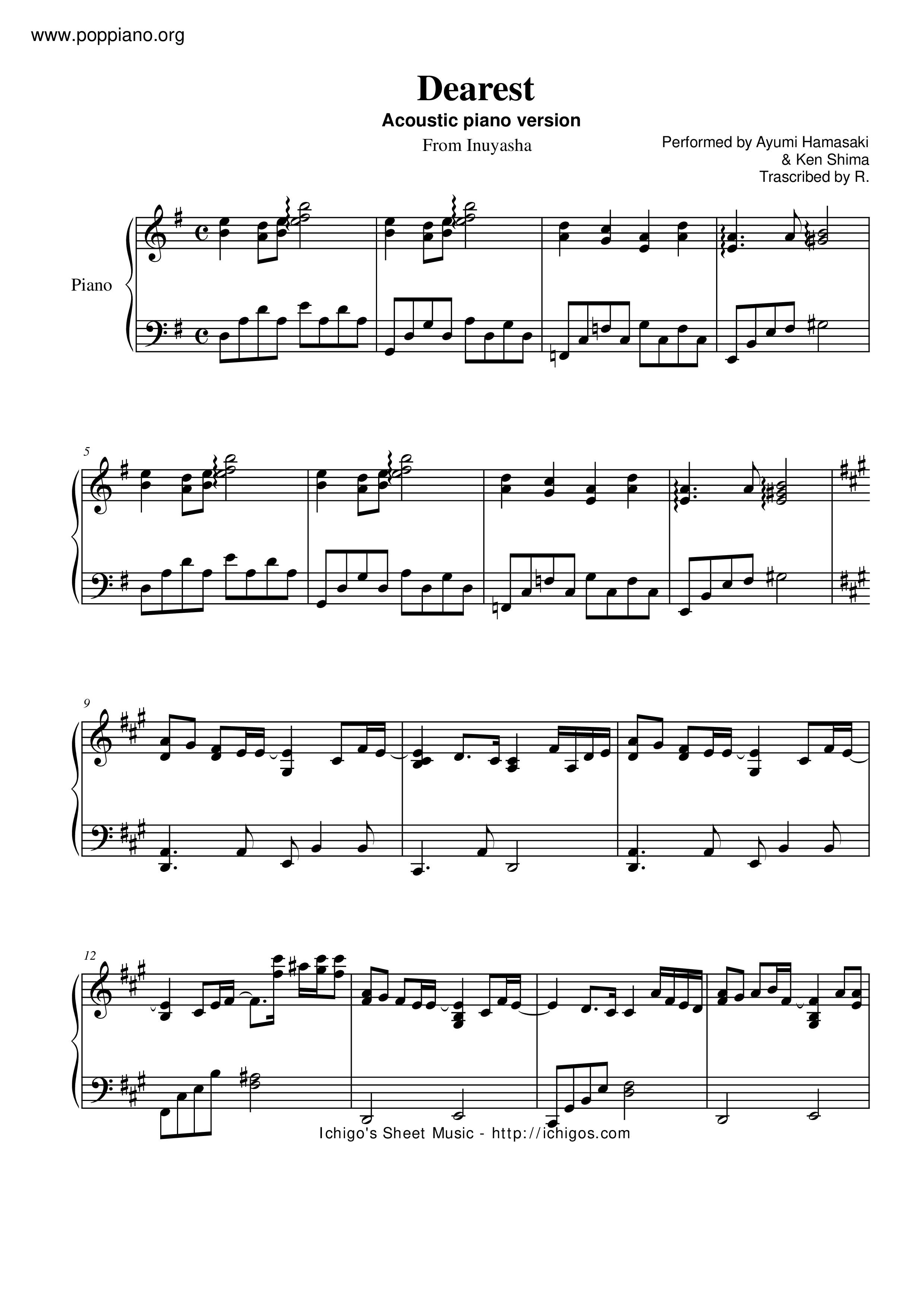 Dearest - Accoustic Piano Versionピアノ譜