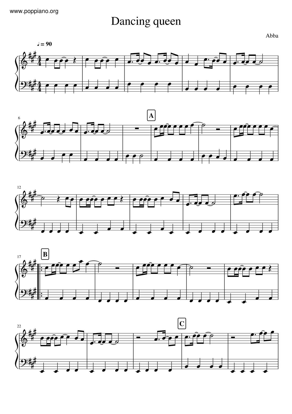 ☆ ABBA-Dancing Queen Sheet Music pdf, -ダンシング・クイーン 楽譜