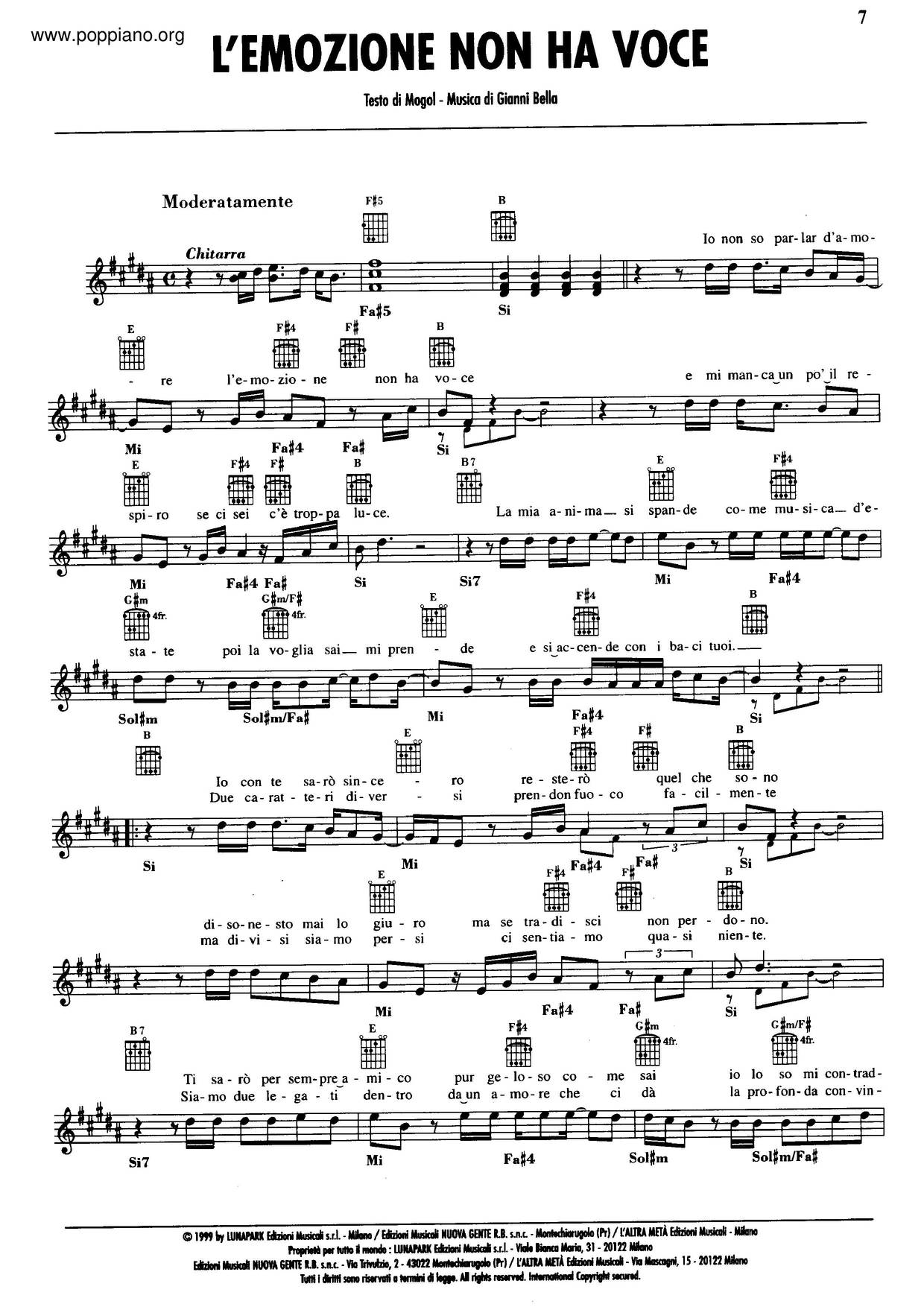 L'Emozione Non Ha Voce Score