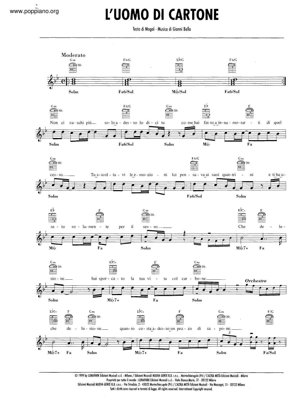 L'Uomo Di Cartone Score