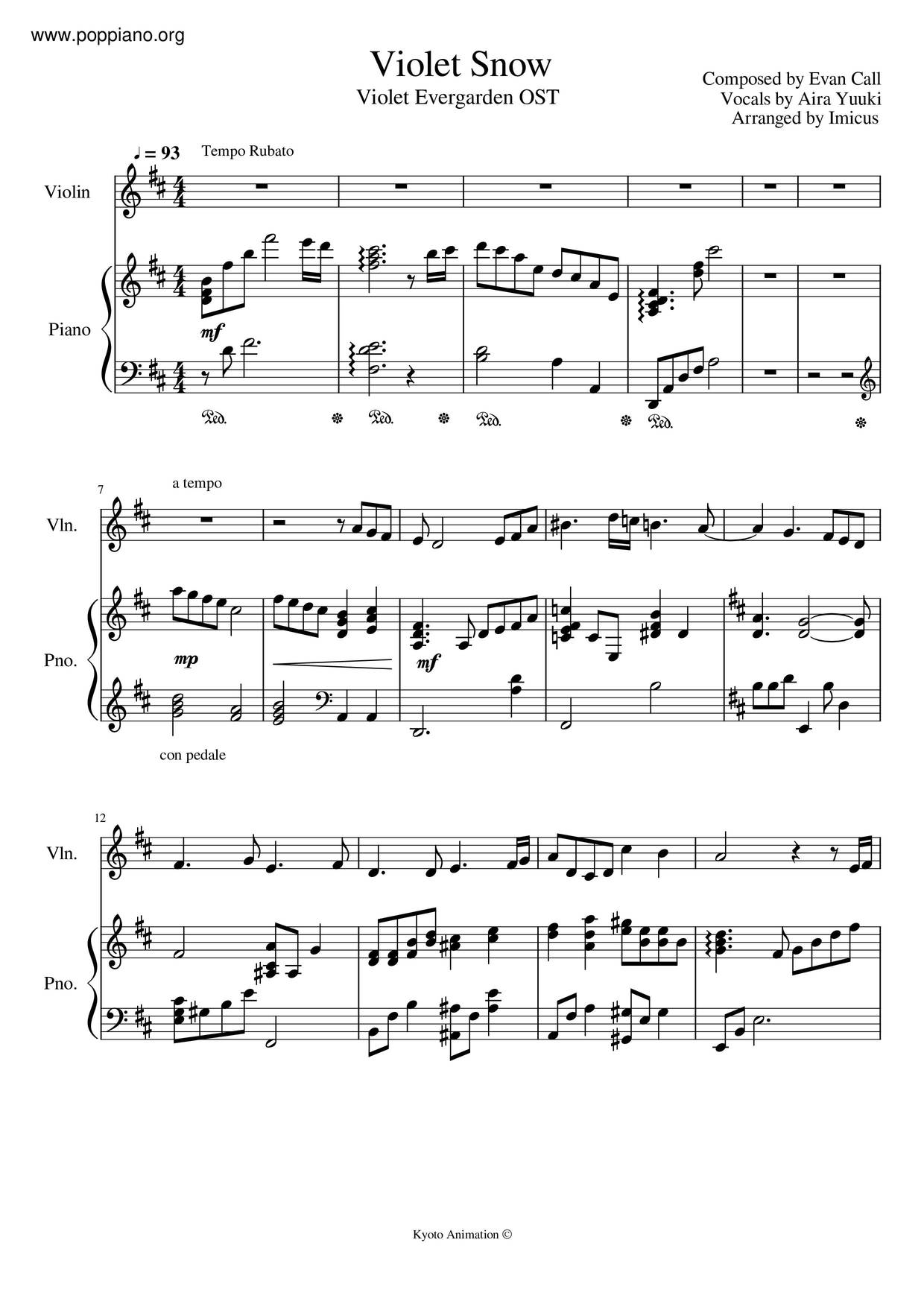 Violet Snow (Violet Evergarden OST)ピアノ譜