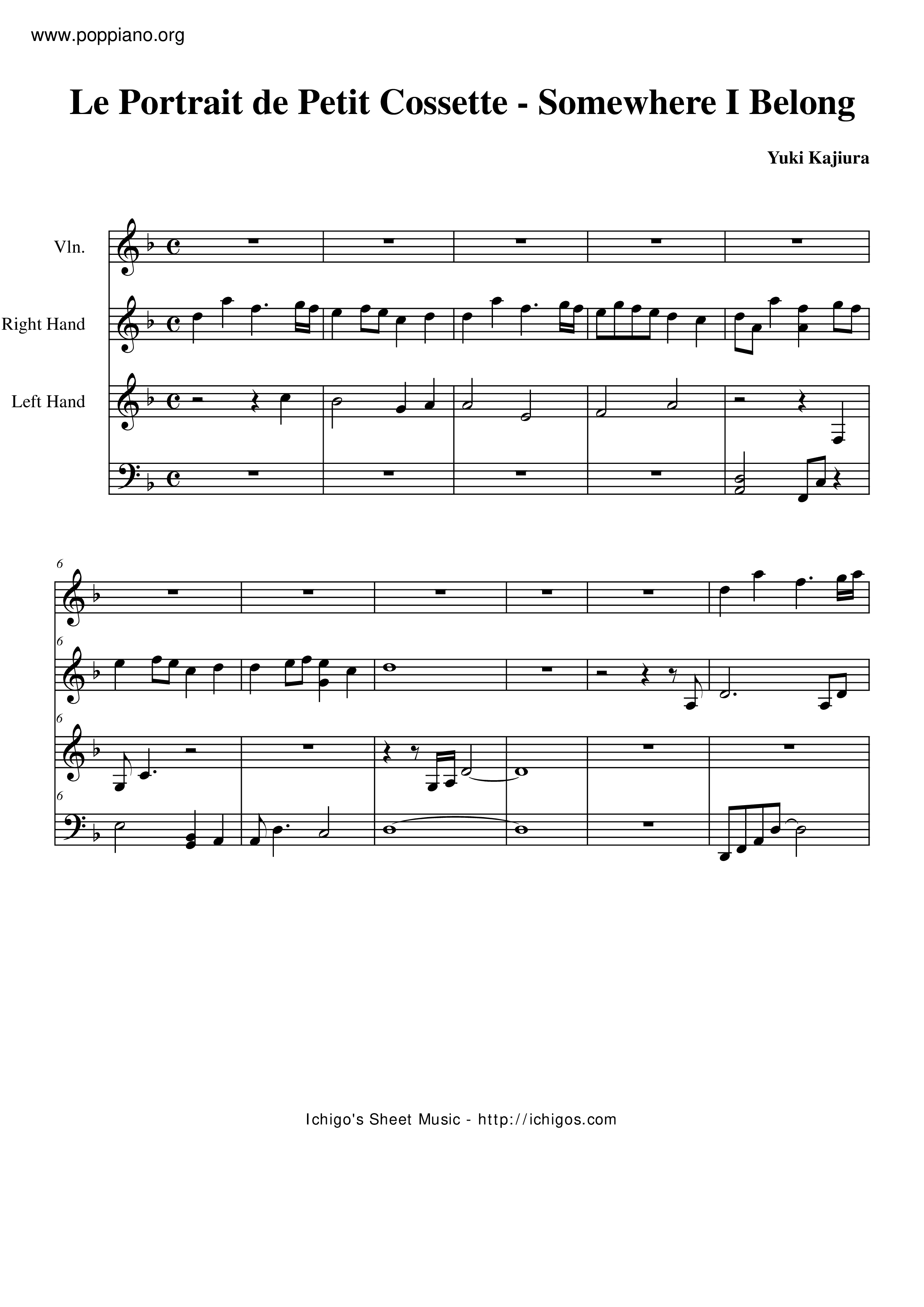 Somewhere I Belong Score