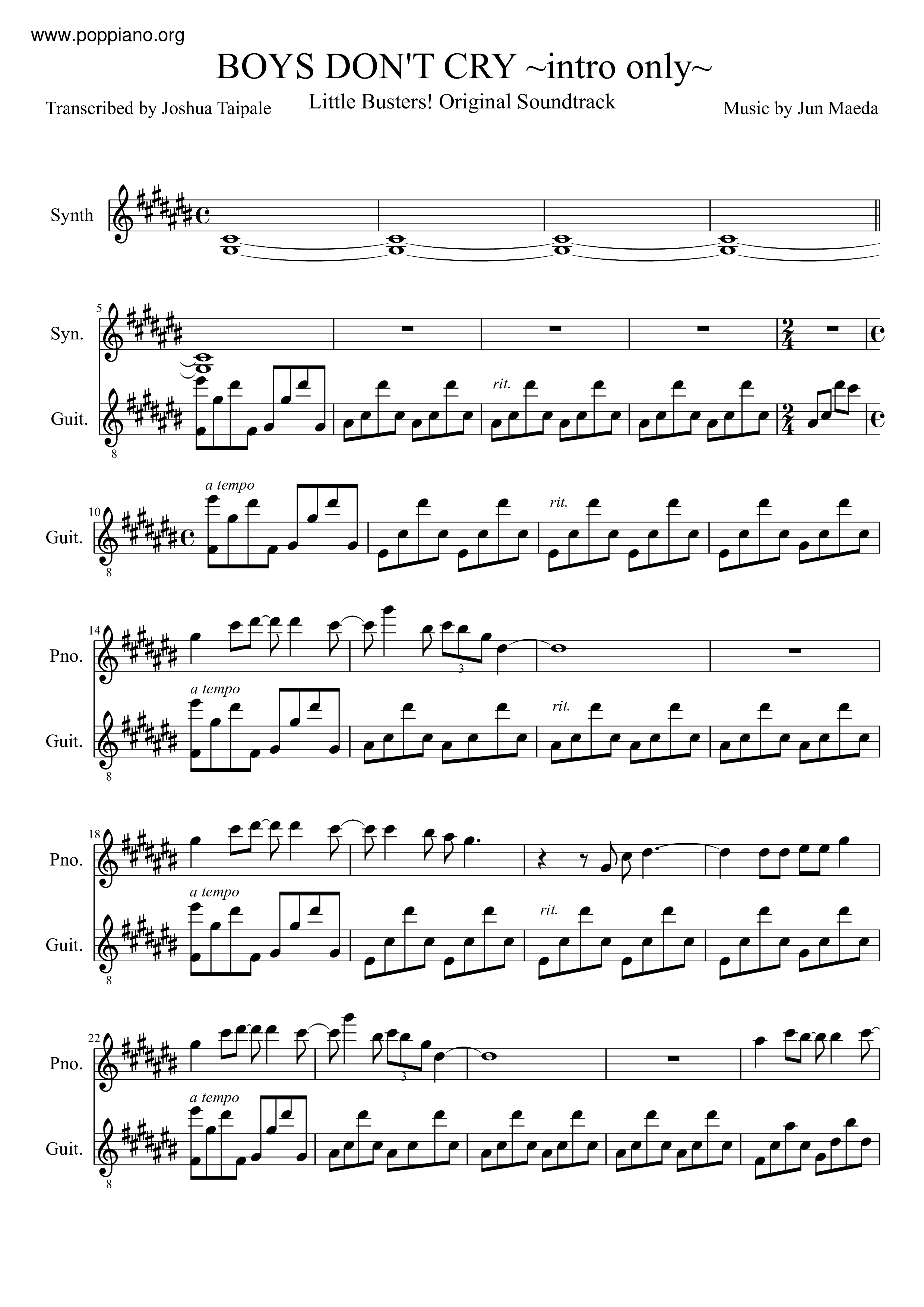 Boys Don't Cry ~Intro Only~ Score