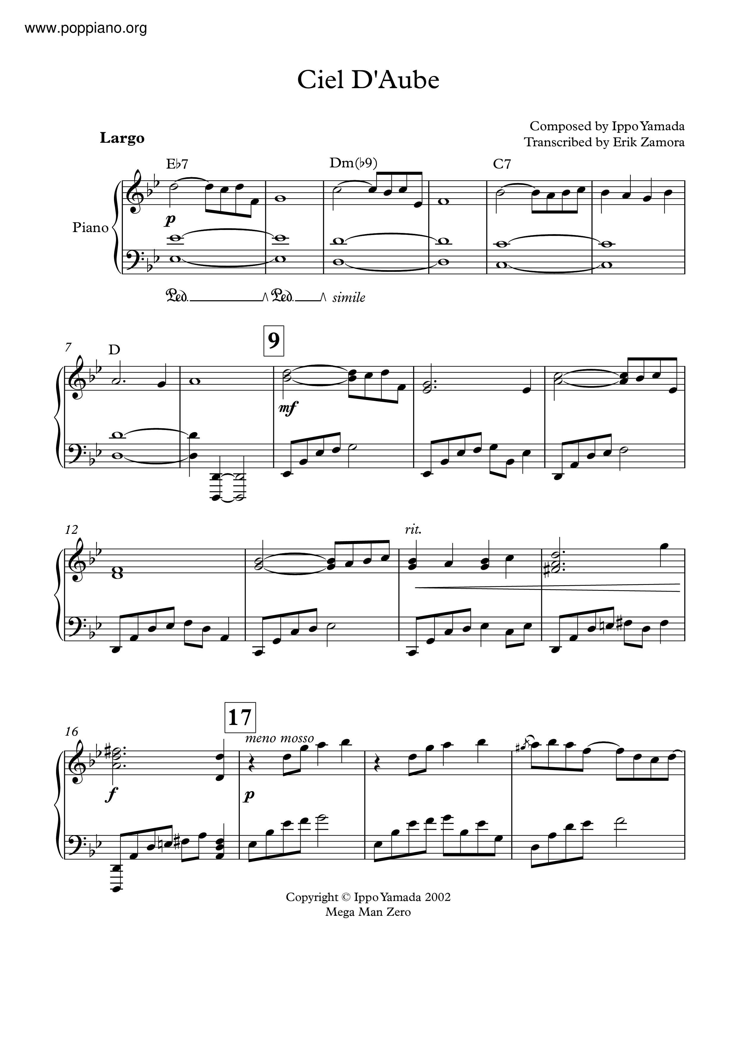 Ciel D'aube Score