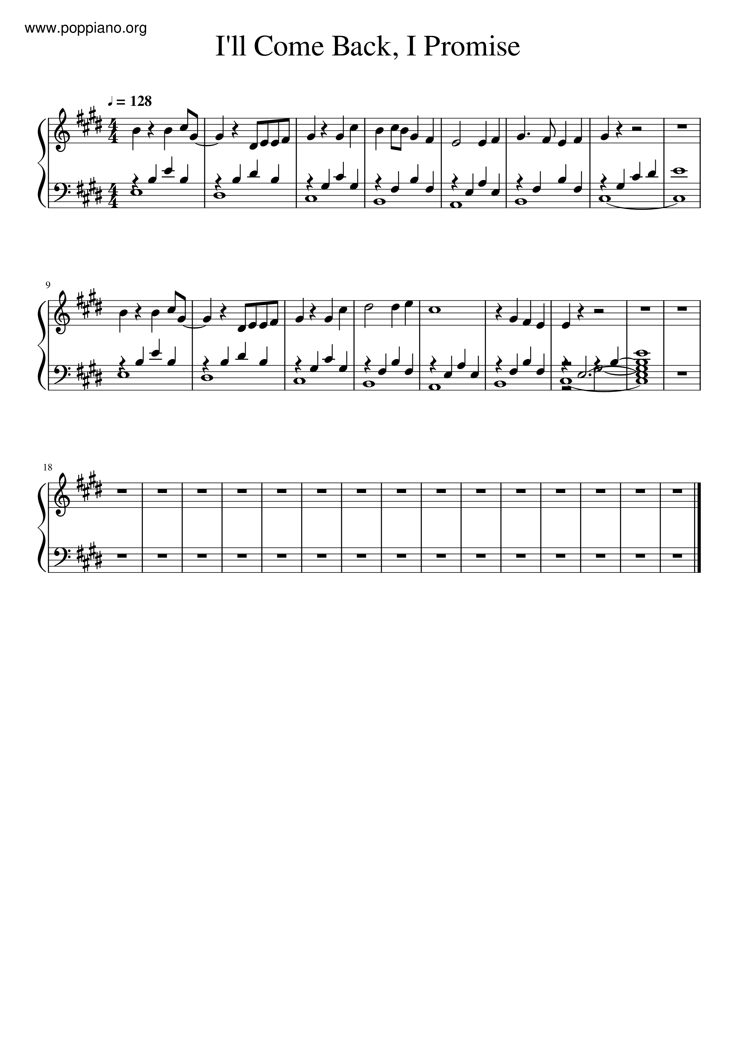 I'll Come Back, I Promise Score