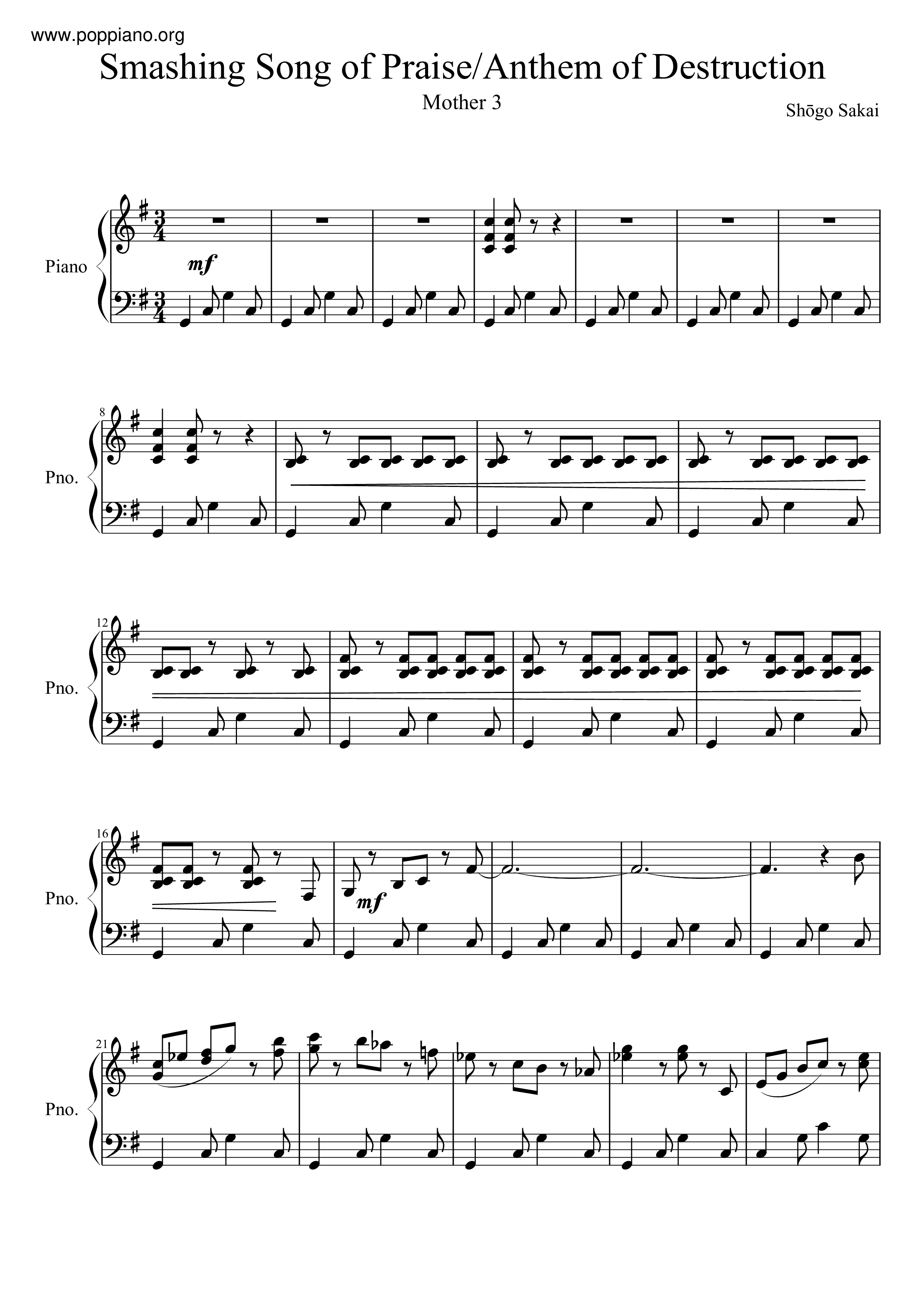 Smashing Song Of Praise/Anthem Of Destruction Score