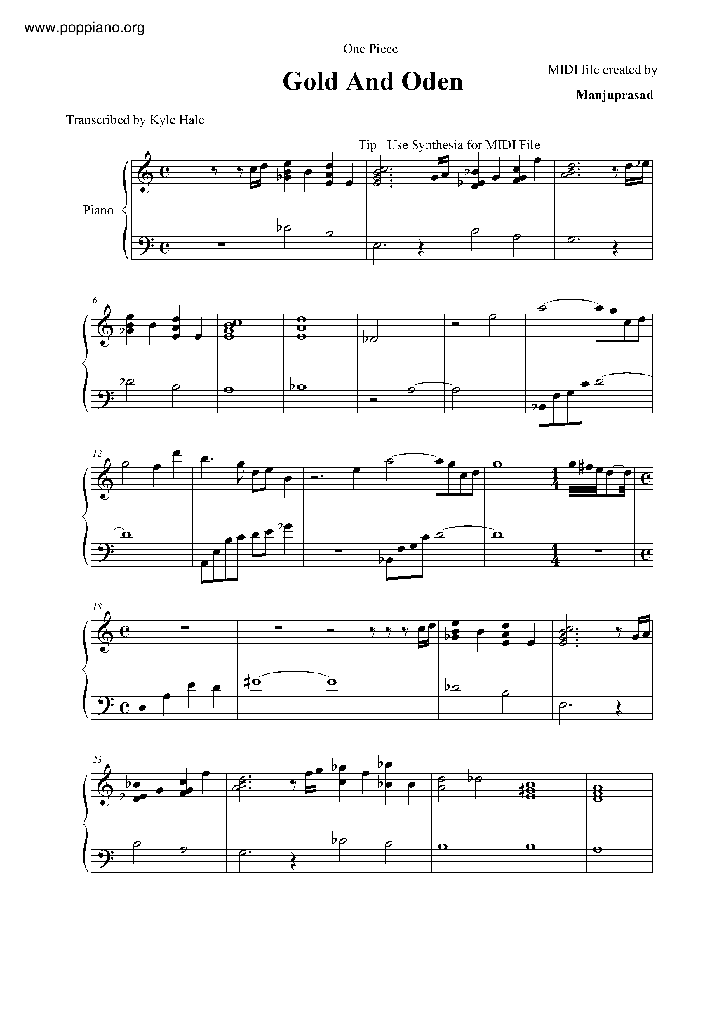 One Piece - World's Number One Oden Store Sheet music for Piano (Solo)