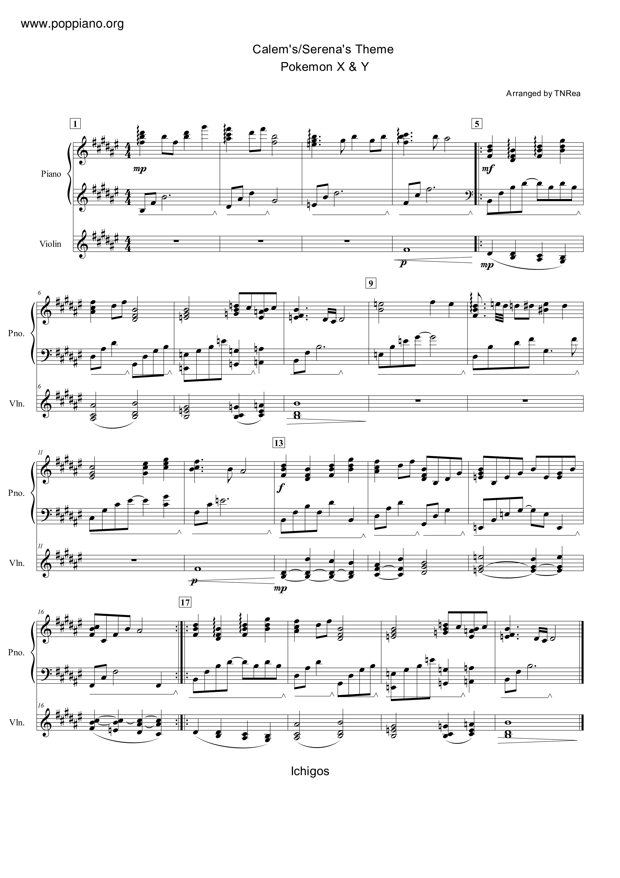 Calem's/Serena's Theme琴譜