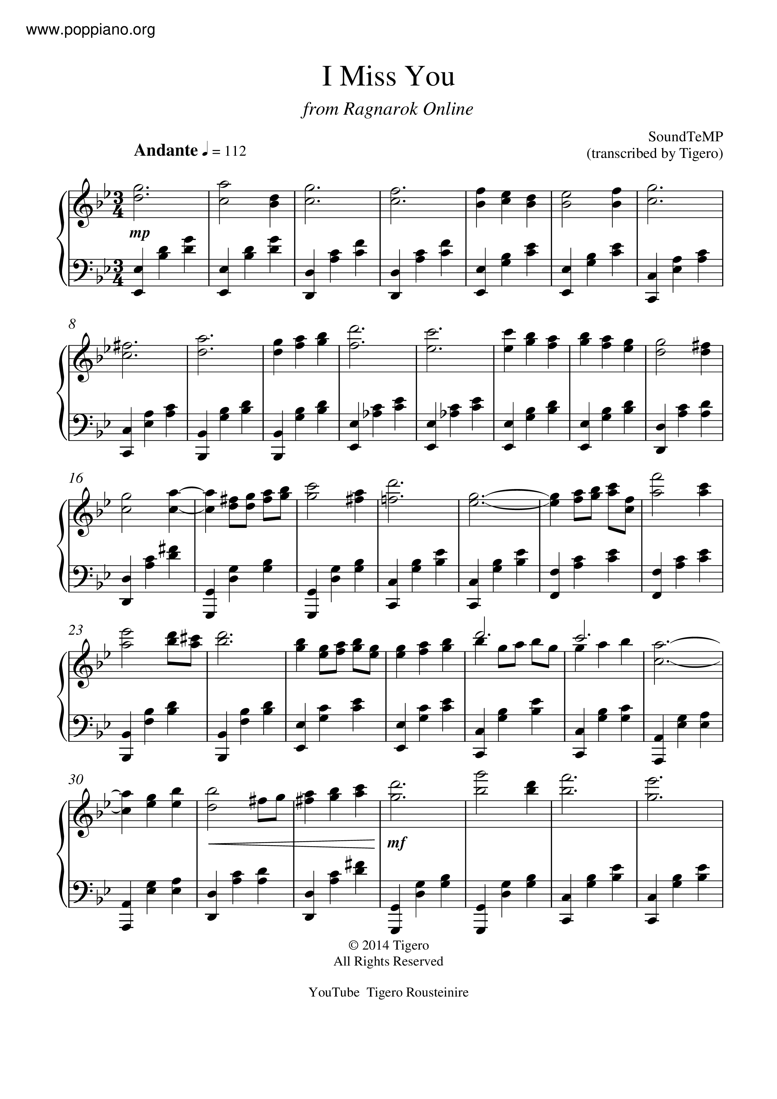 I Miss You Score