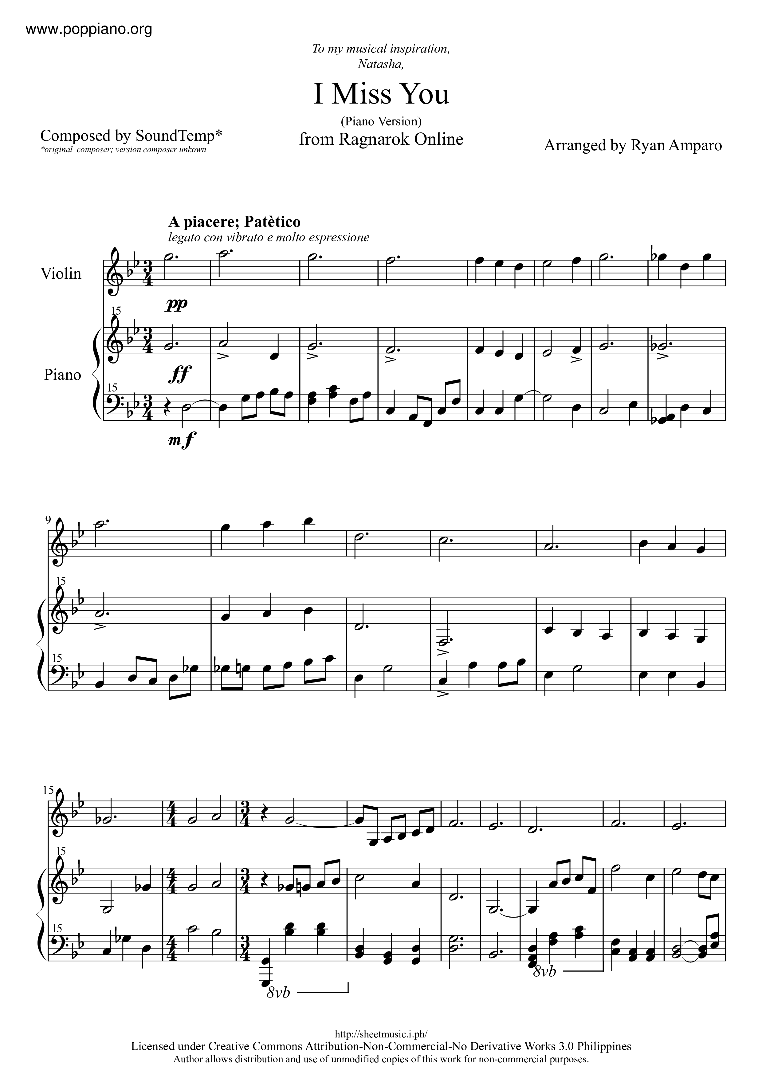 I Miss You Score