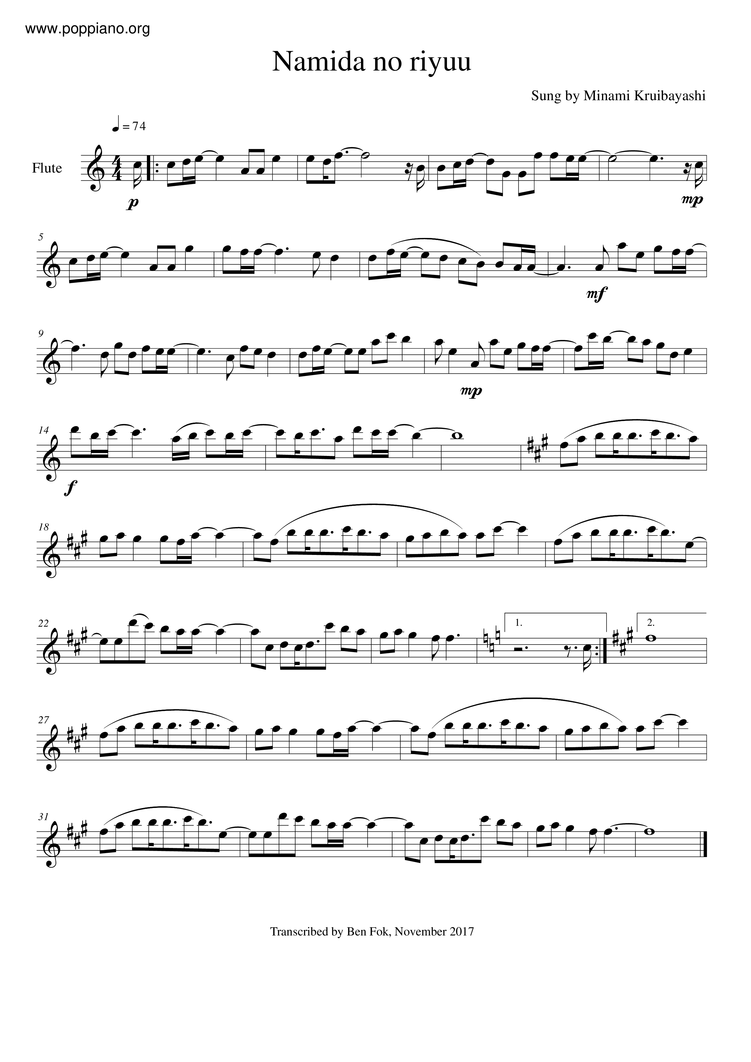 Namida No Riyuu Score