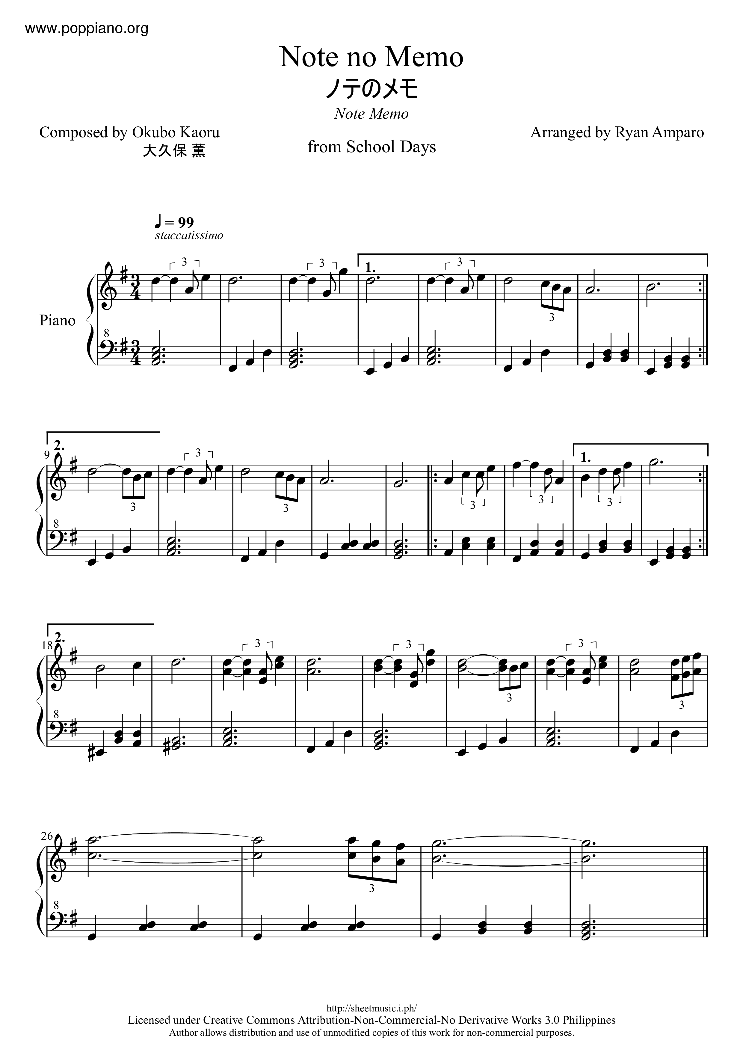 Note No Memo Score