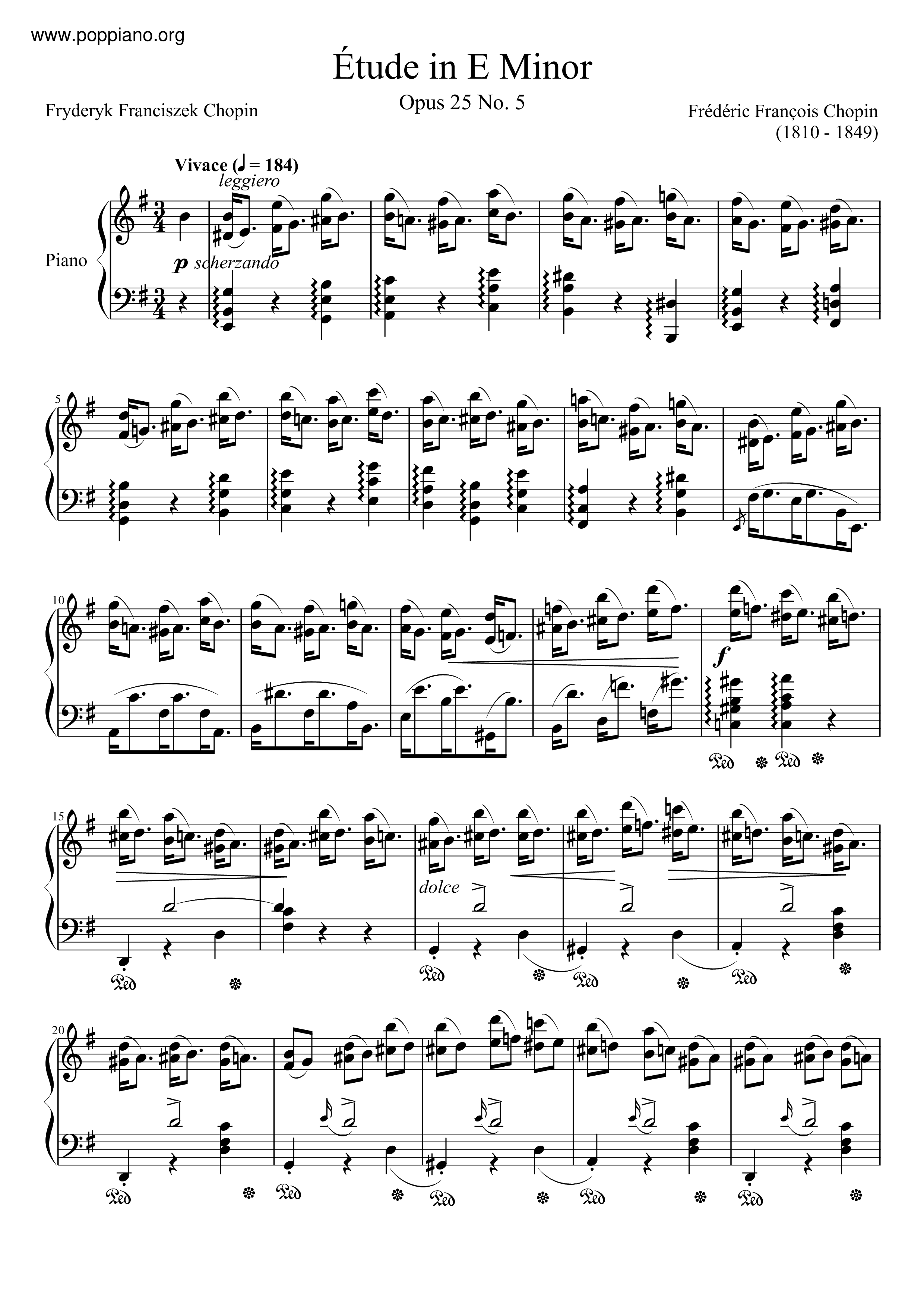 12 Études, Op. 25: No. 5 in E Minor Wrong Noteピアノ譜