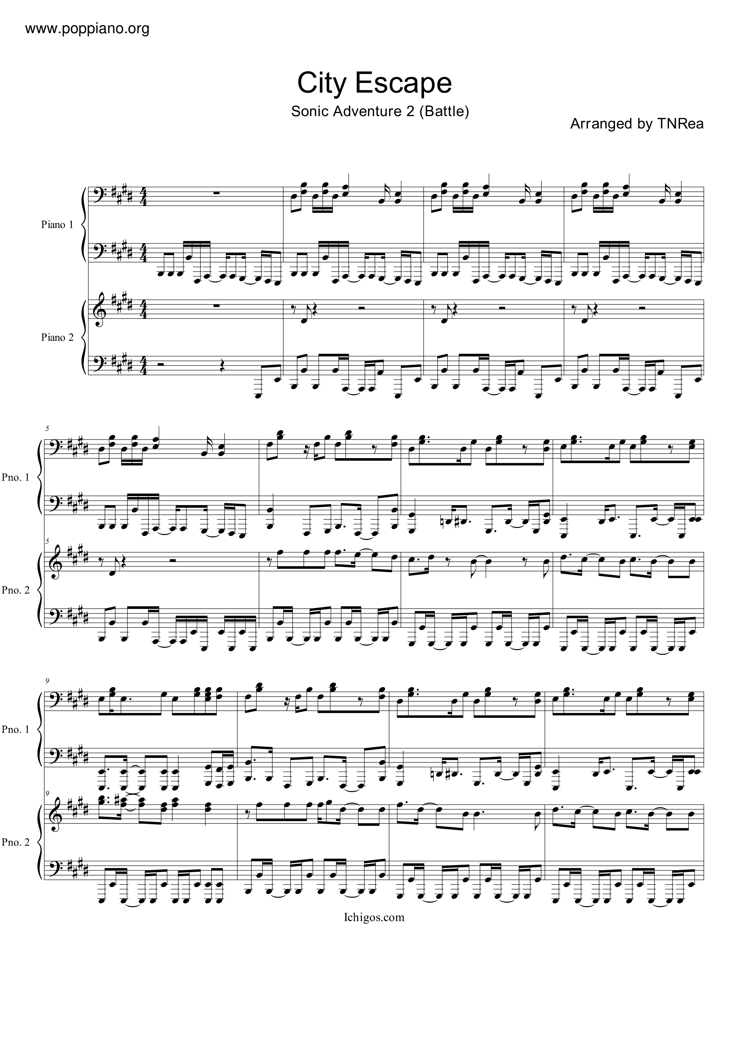 ☆Sonic Adventure 2 (Battle) - City Escape ピアノ譜pdf- 香港