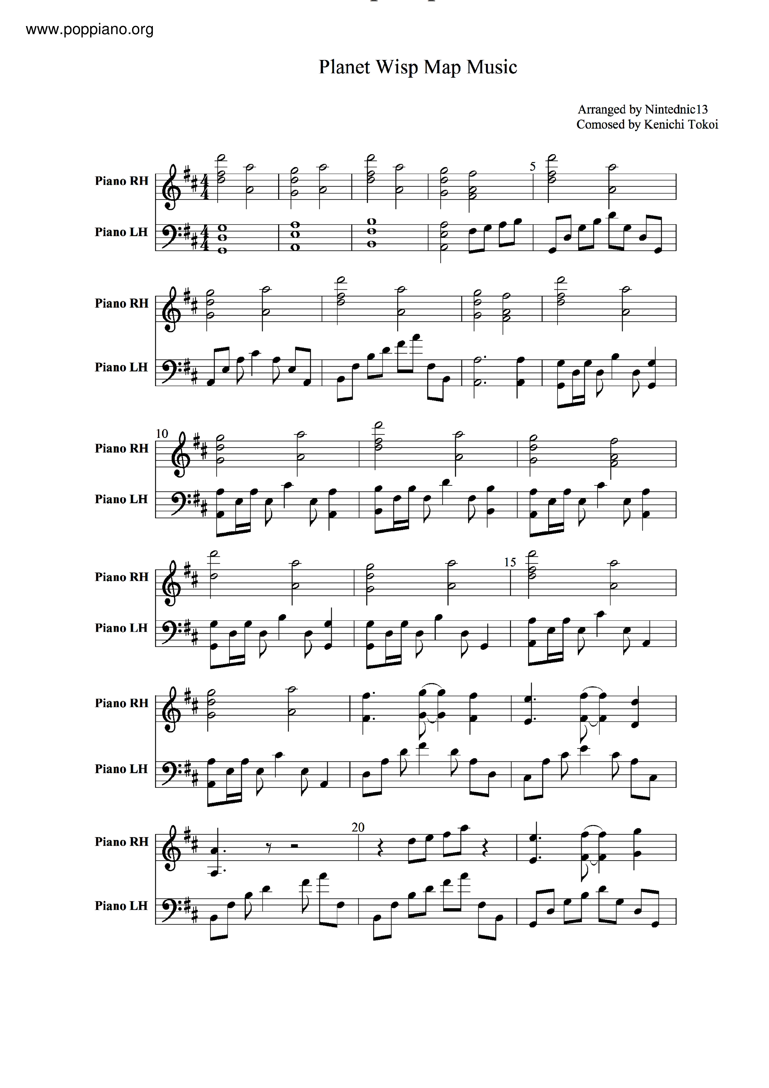 Planet Wisp Map Music Score