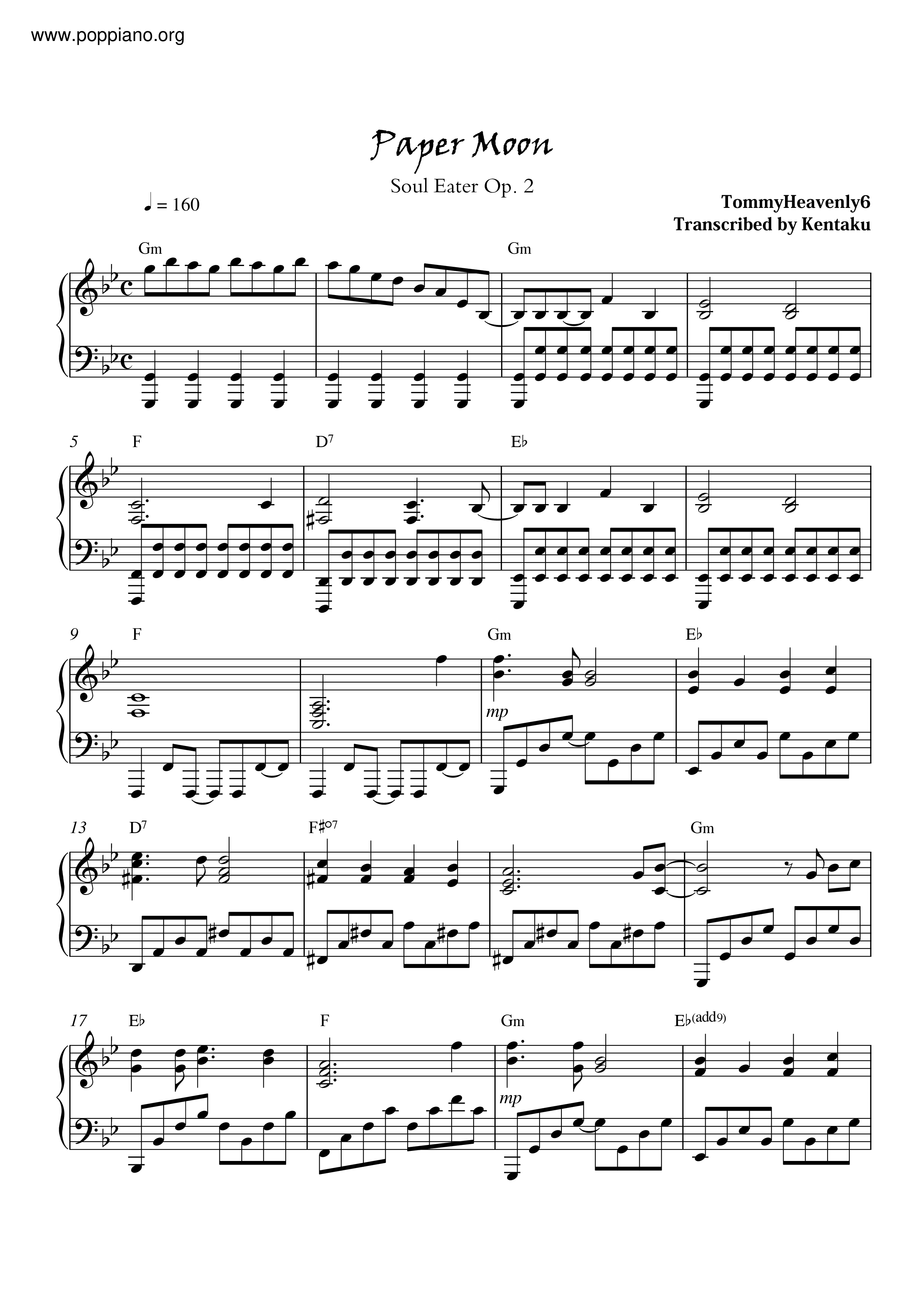 Paper Moon(Soul Eater Opening 2) Sheet music for Piano (Solo)