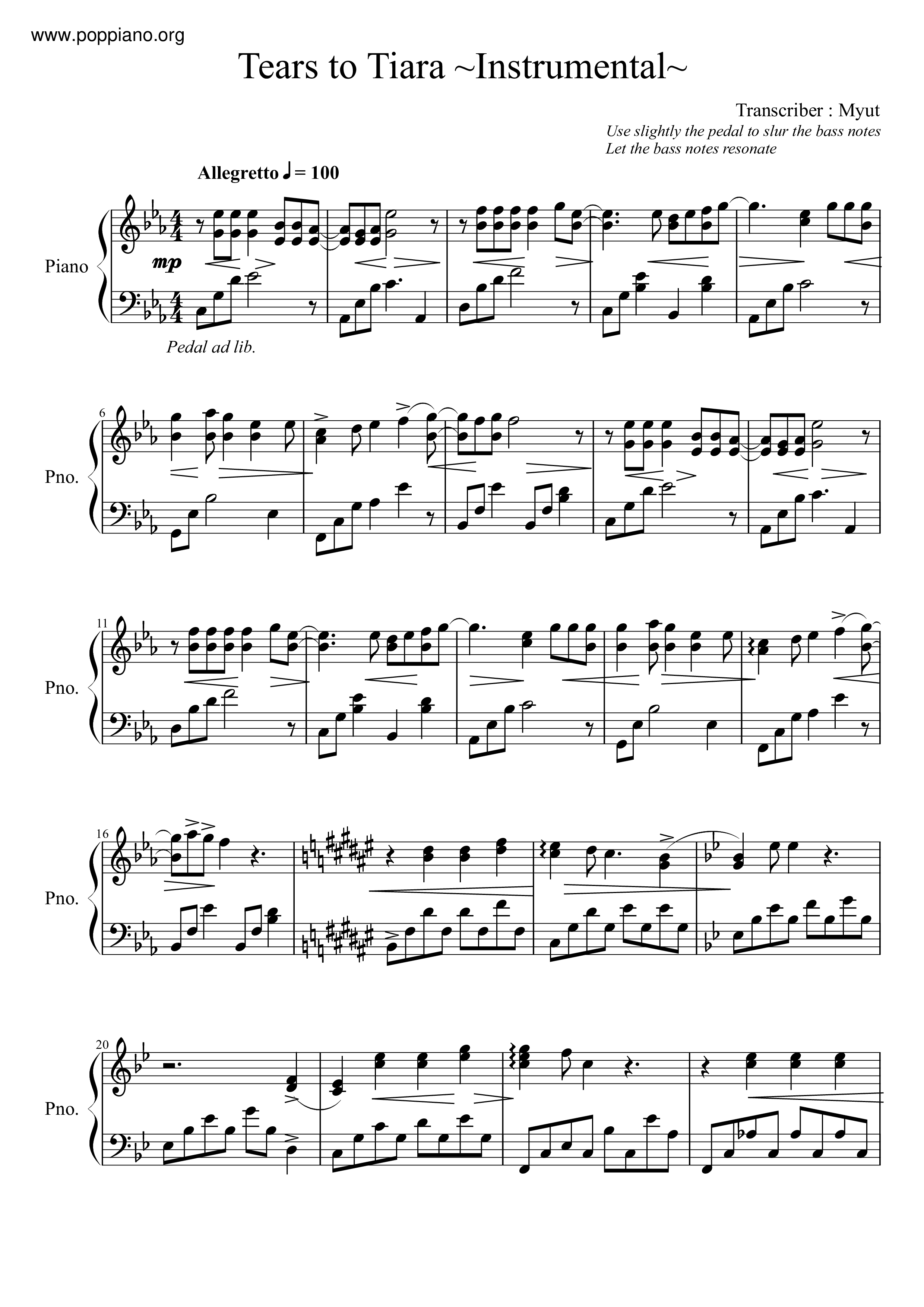 Tears To Tiara ~Instrumental~ Score