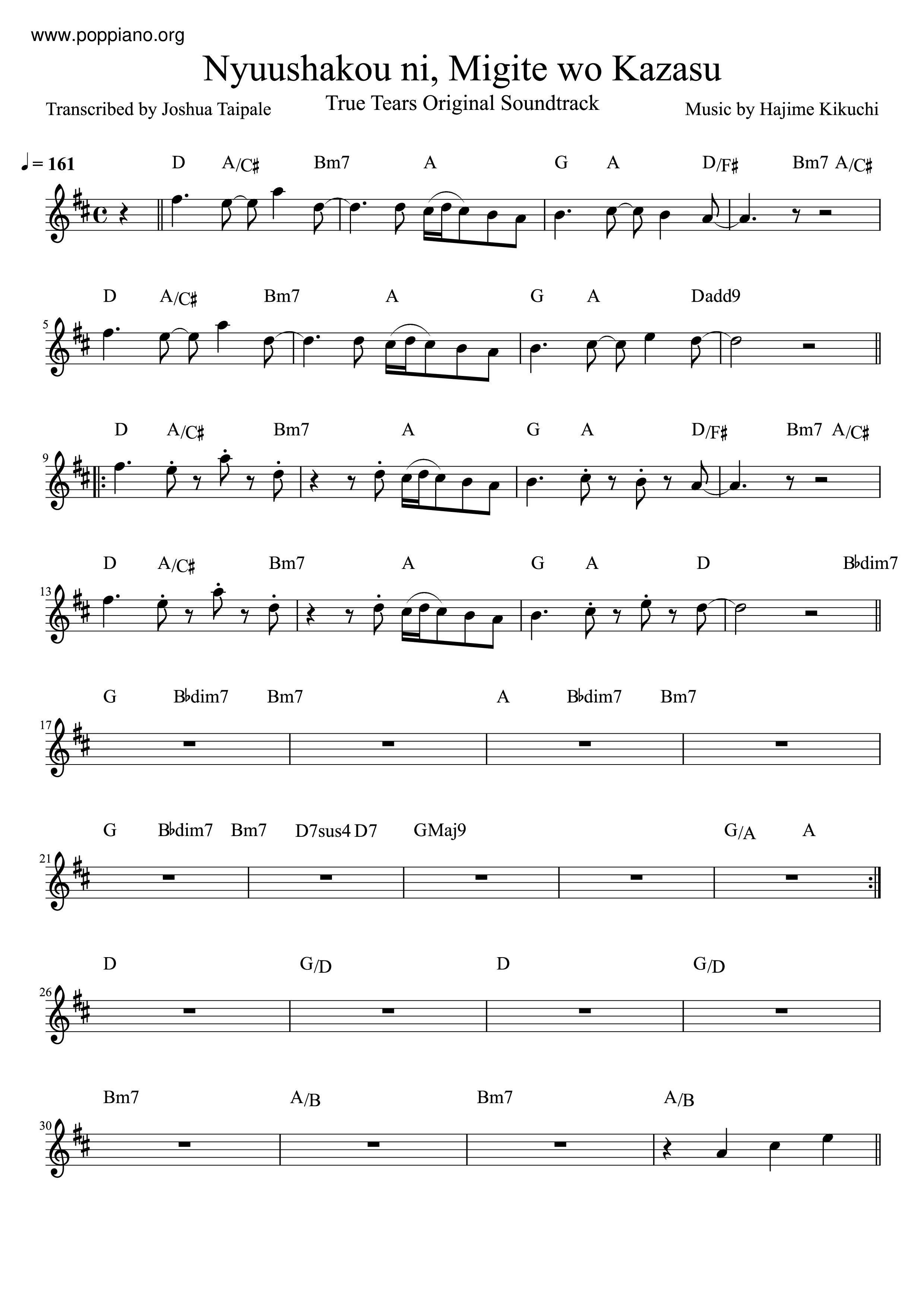 Nyuushakou Ni, Migite O Kazasu Score