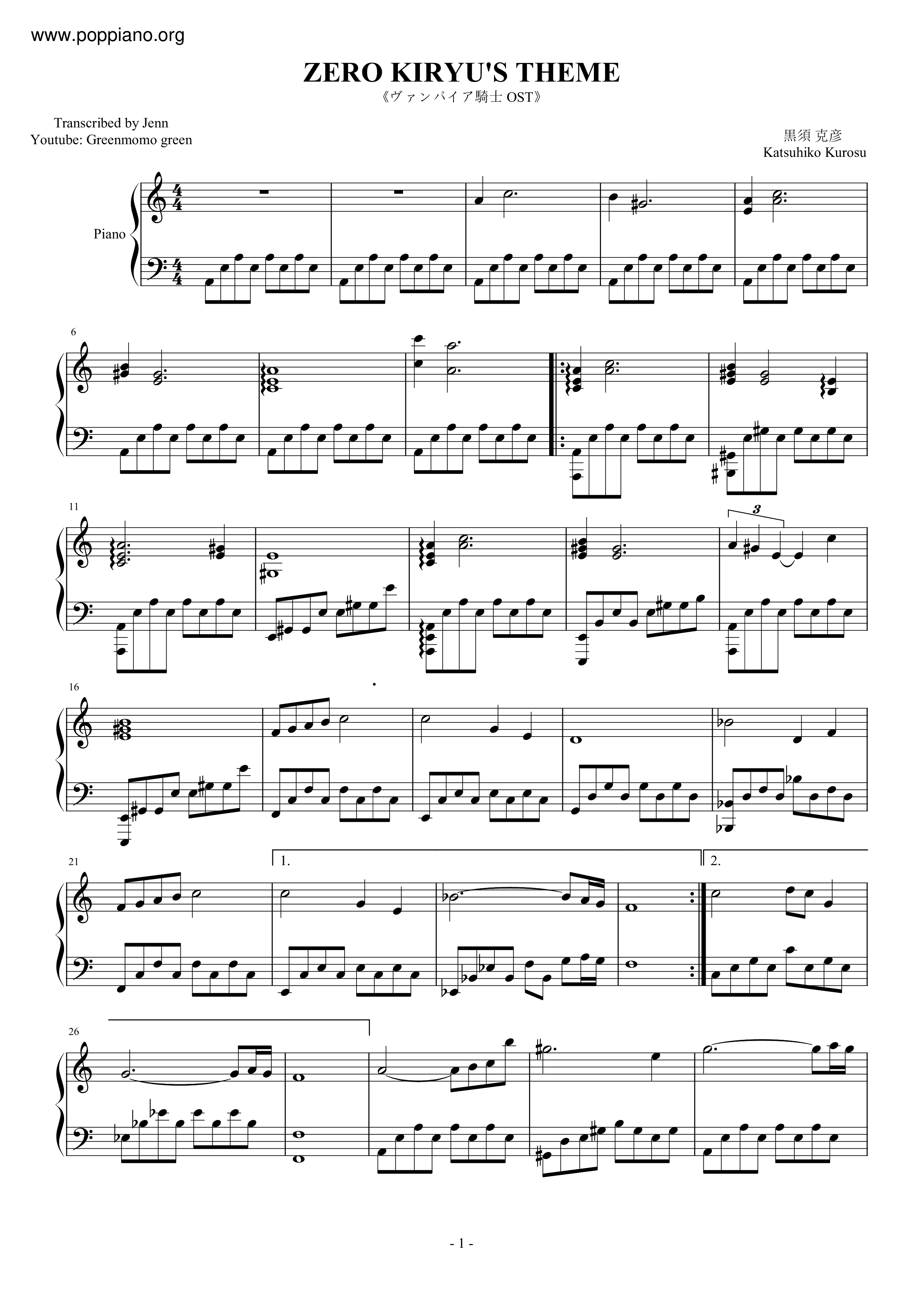 Zero Kiryu's Theme Score