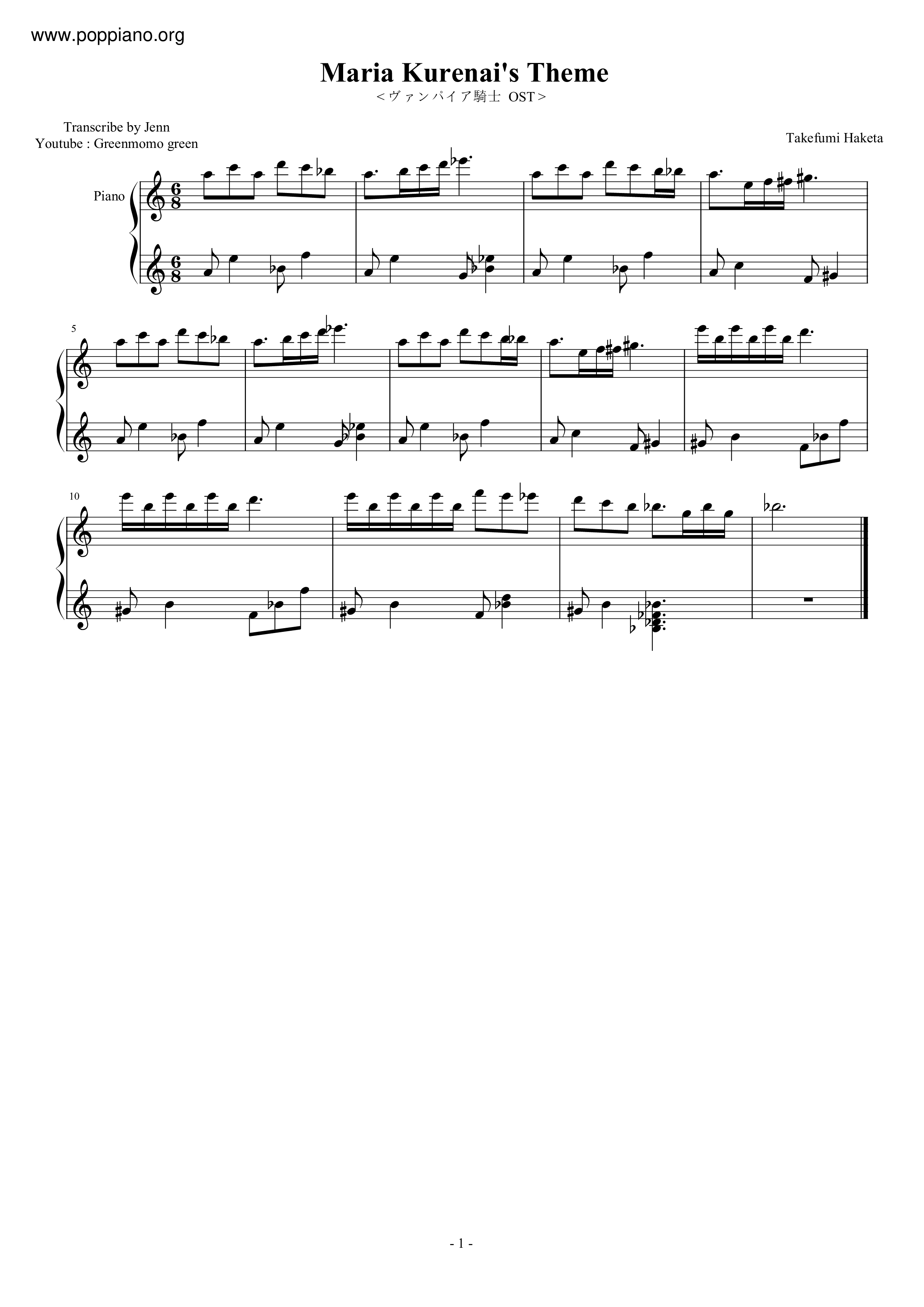 Maria Kurenai's Theme Score