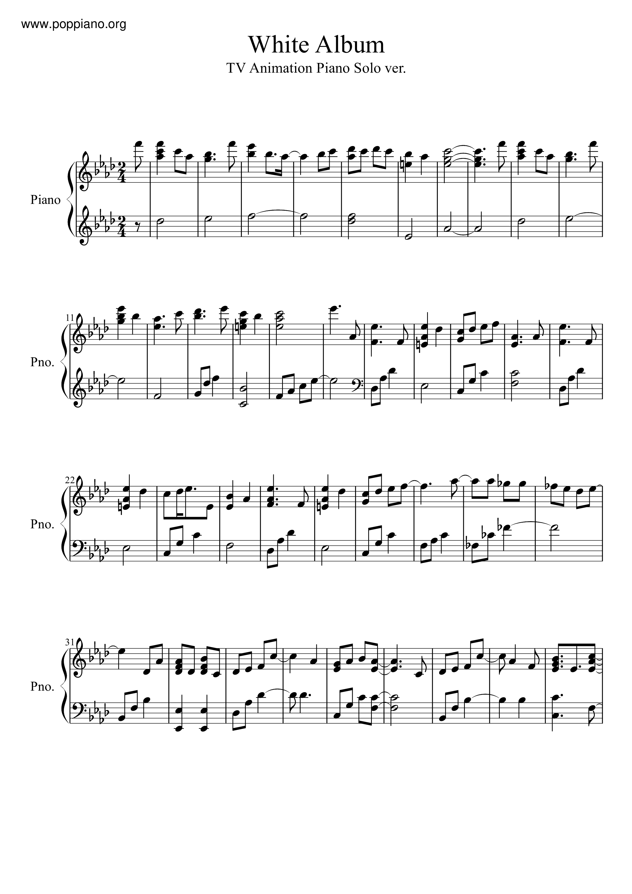 ☆White Album 2 - White Album ピアノ譜pdf- 香港ポップピアノ