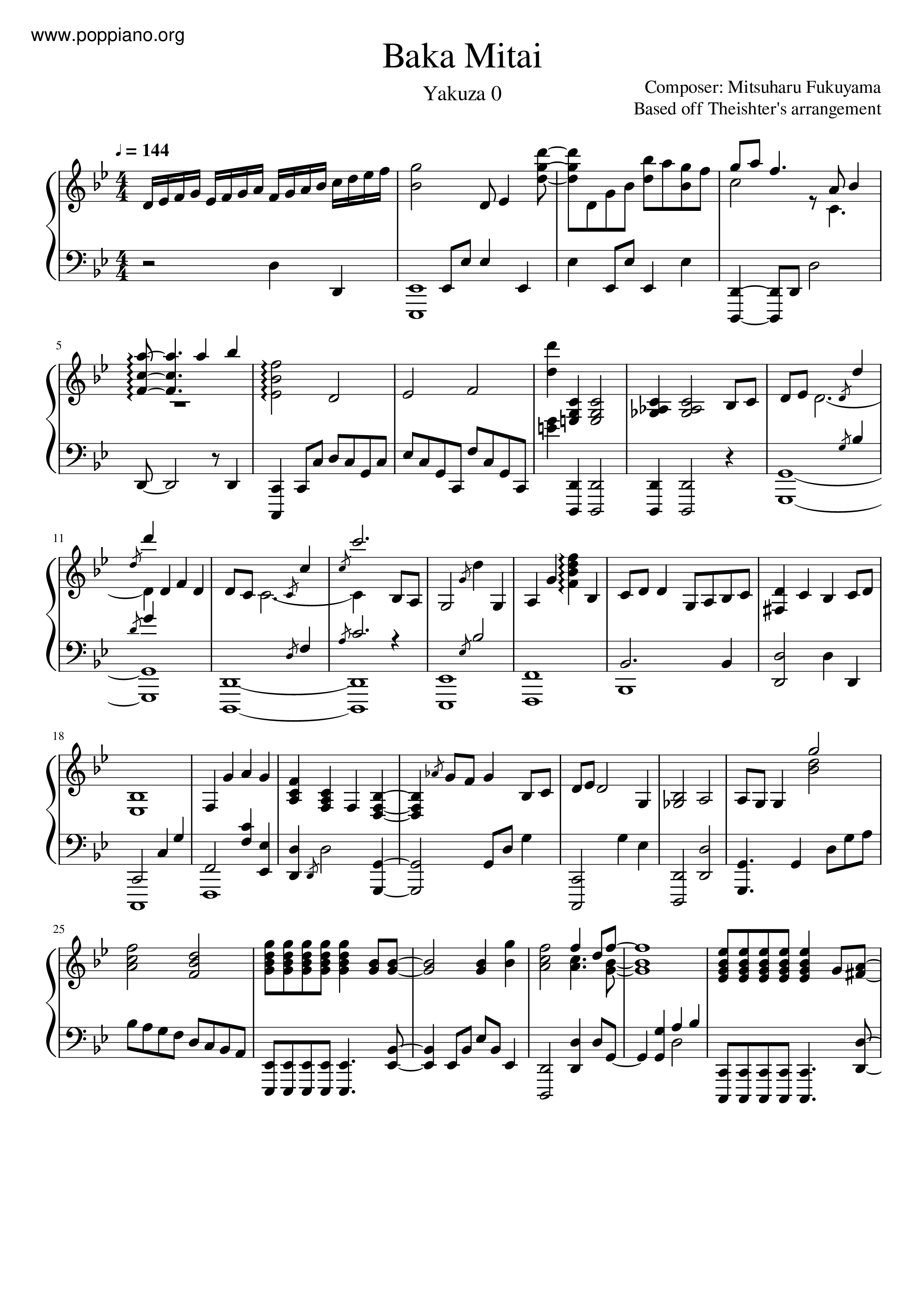 Yakuza 0 OST】【Baka Mitai】 Sheet music for Piano, Accordion, Guitar, Bass  guitar & more instruments (Concert Band)